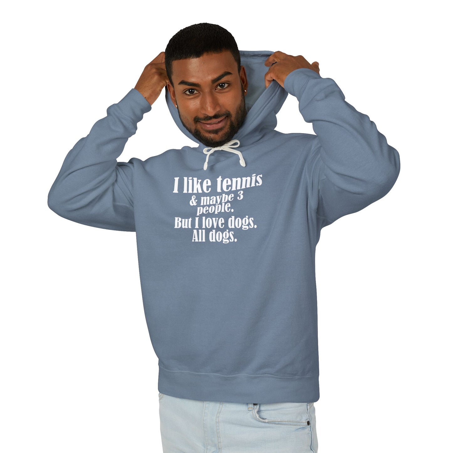 "I like tennis and maybe three people, but I love all dogs." Pickleball Lover's Hoodie | Sports Sweatshirt, Funny Pickleball Gift, Activewear, Unisex Apparel, Fun Sportswear