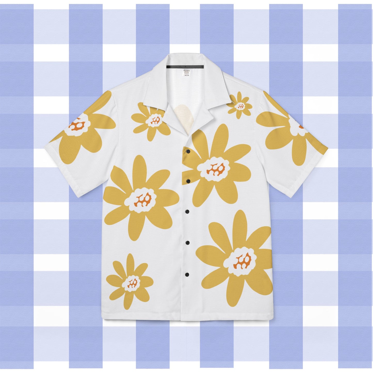 Big Yellow Daisy Hawaiian Shirt — Tropical Floral Beach Camp Shirt