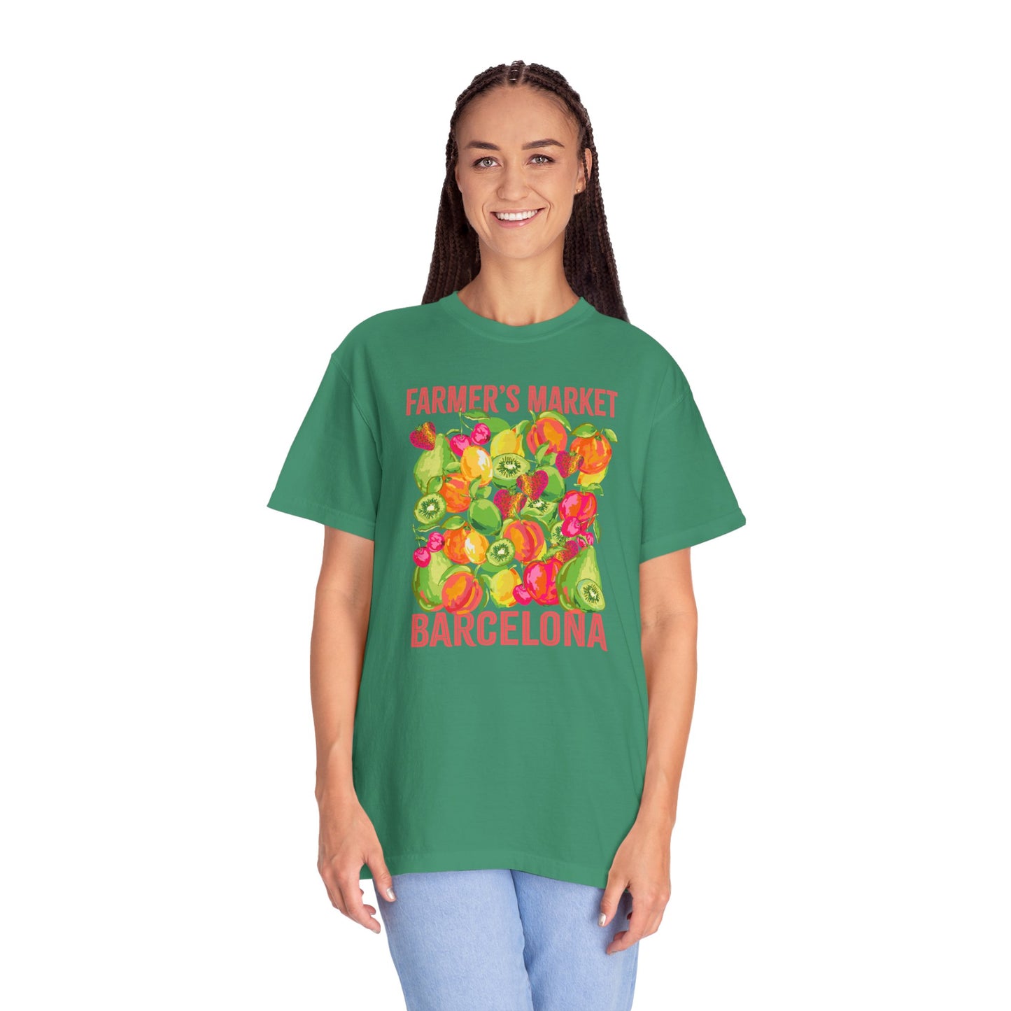 Barcelona Farmers Market T-Shirt | Unisex Garment-Dyed Tee, Cute Summer Style, Gift for Foodies, Market Lover's Apparel, Barcelona Graphic Tee