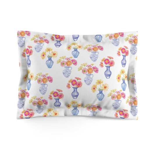 Floral Daisy Watercolor Microfiber Pillow Sham, Bright Flower Design for Bedroom Decor, Springtime Gift, Cozy Home Accents, Decorative Cushion Cover