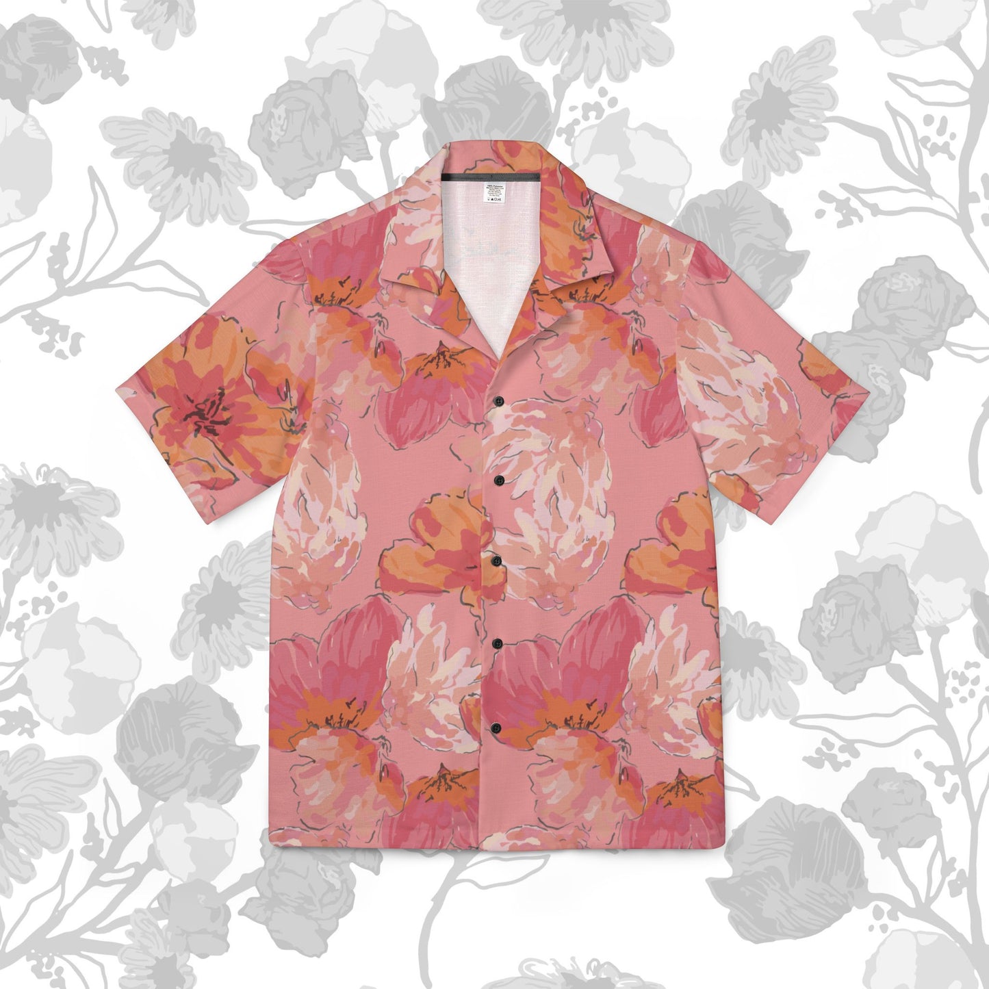 Pink Floral Hawaiian Camp Shirt — Women or Men's Tropical Vacation Button-Up
