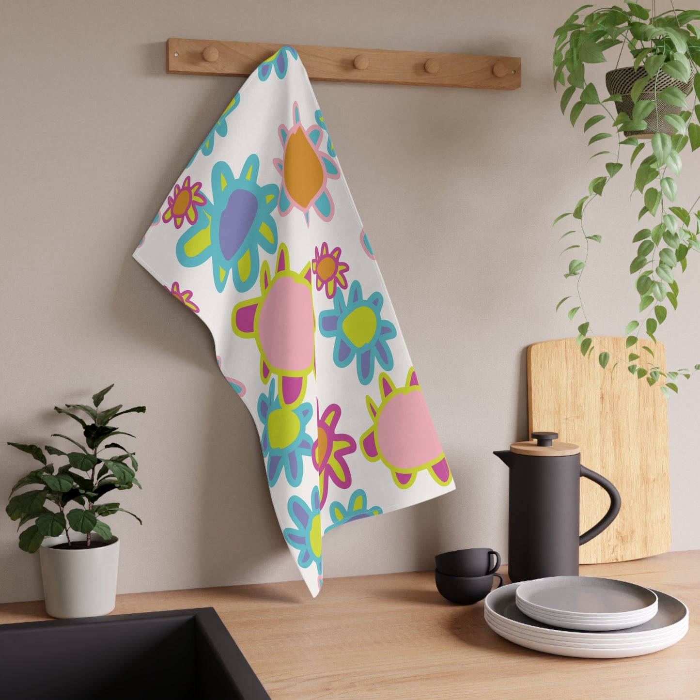 Cheerful Floral Tea Towels, Kitchen Décor, Gift for Hostess, Fun Home Accessories, Spring Celebrations, Bright Kitchen Linens