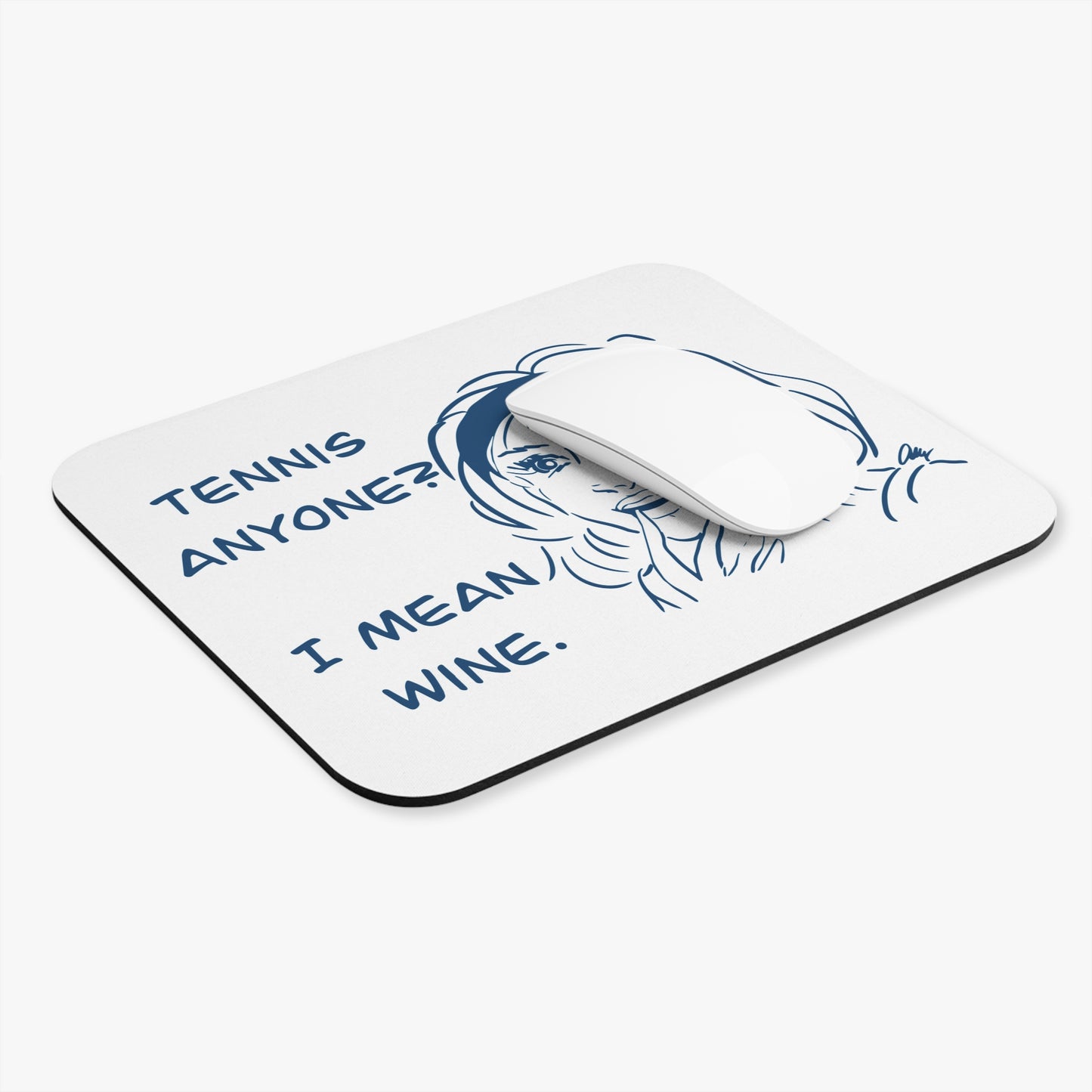 Mouse Pad — "Tennis Anyone? I Mean Wine." Retro Funny Office Desk Mat