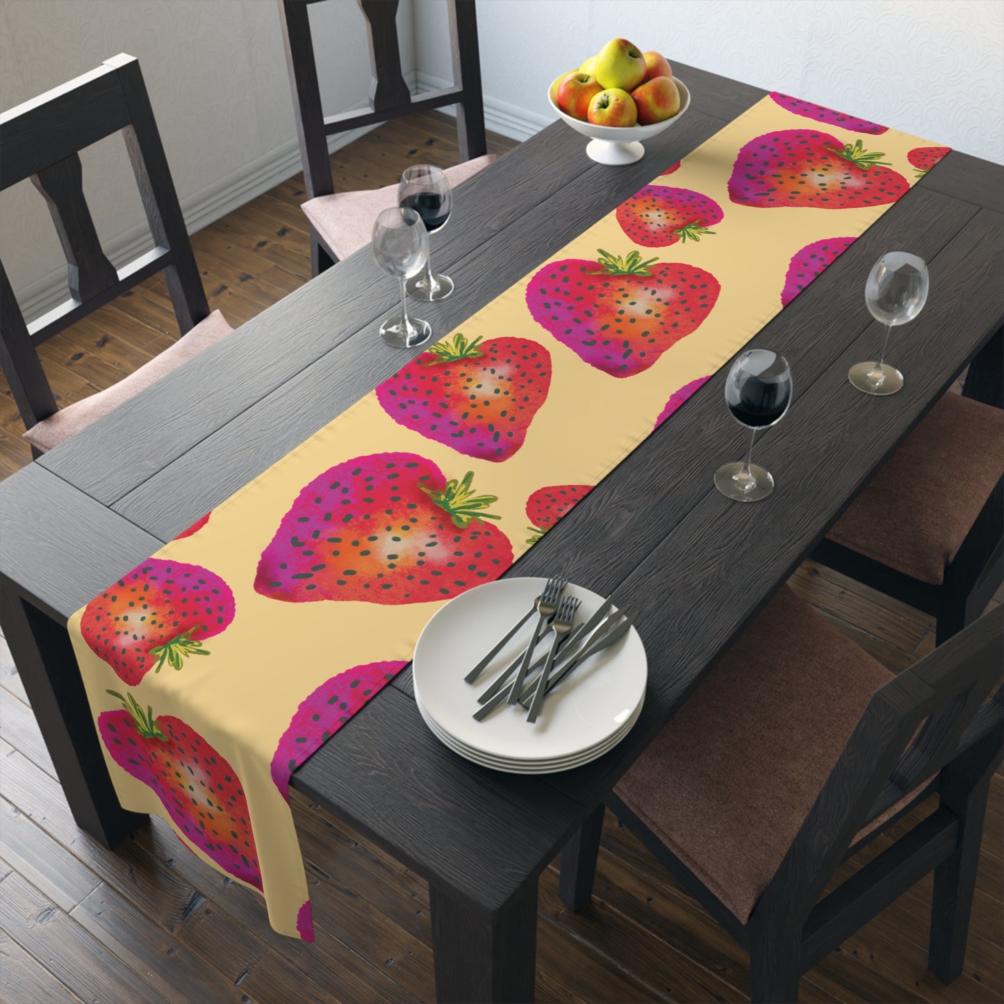 Whimsical Strawberry Table Runner, Fruit Decor for Kitchen, Dining Table Accessory, Perfect for Summer Parties