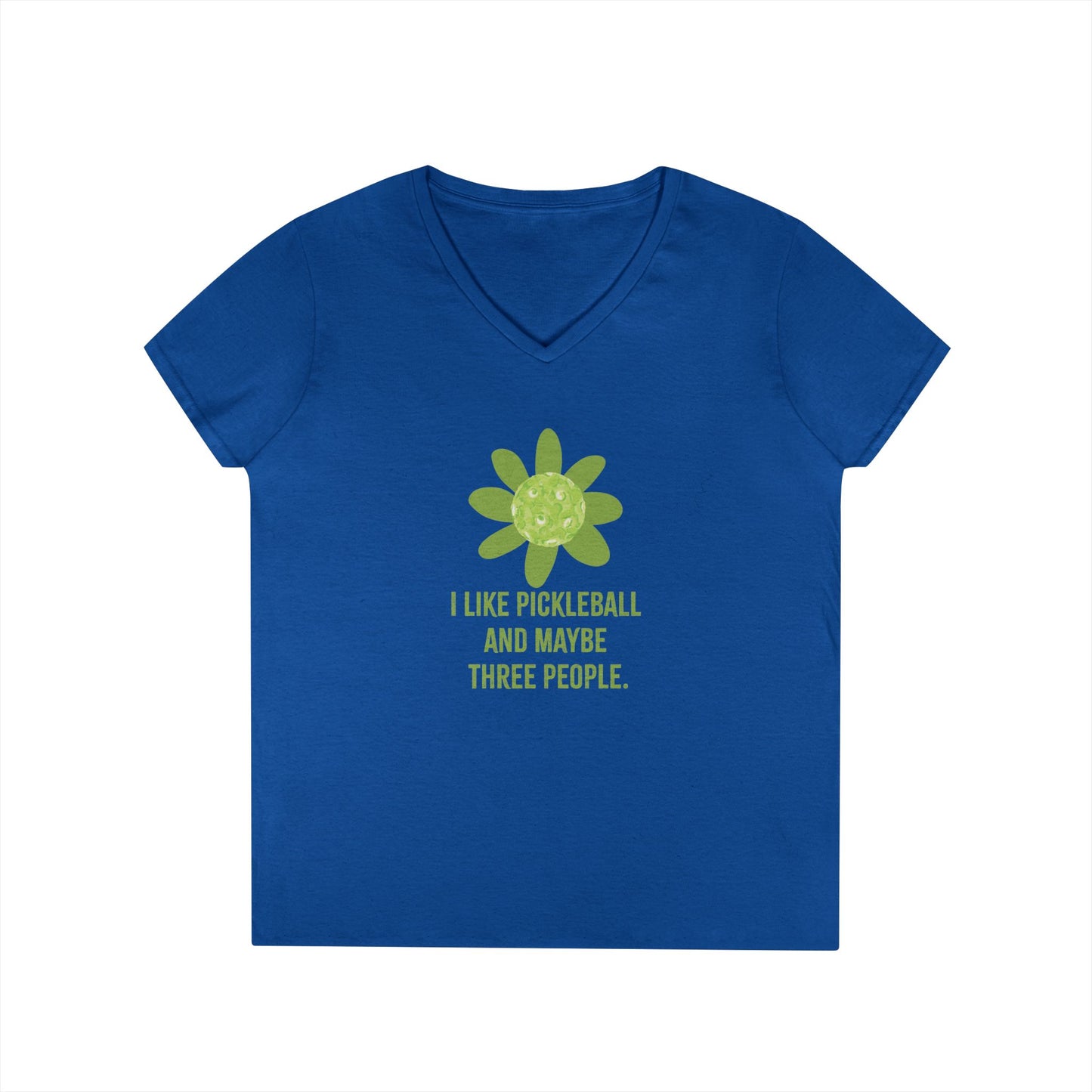 "I like Pickleball and Maybe three People" Humourous Whimsical V-Neck Tee, Fun T-Shirt for Pickleball Lovers , Gift for Friends, Eco-Friendly Apparel, Casual Wear