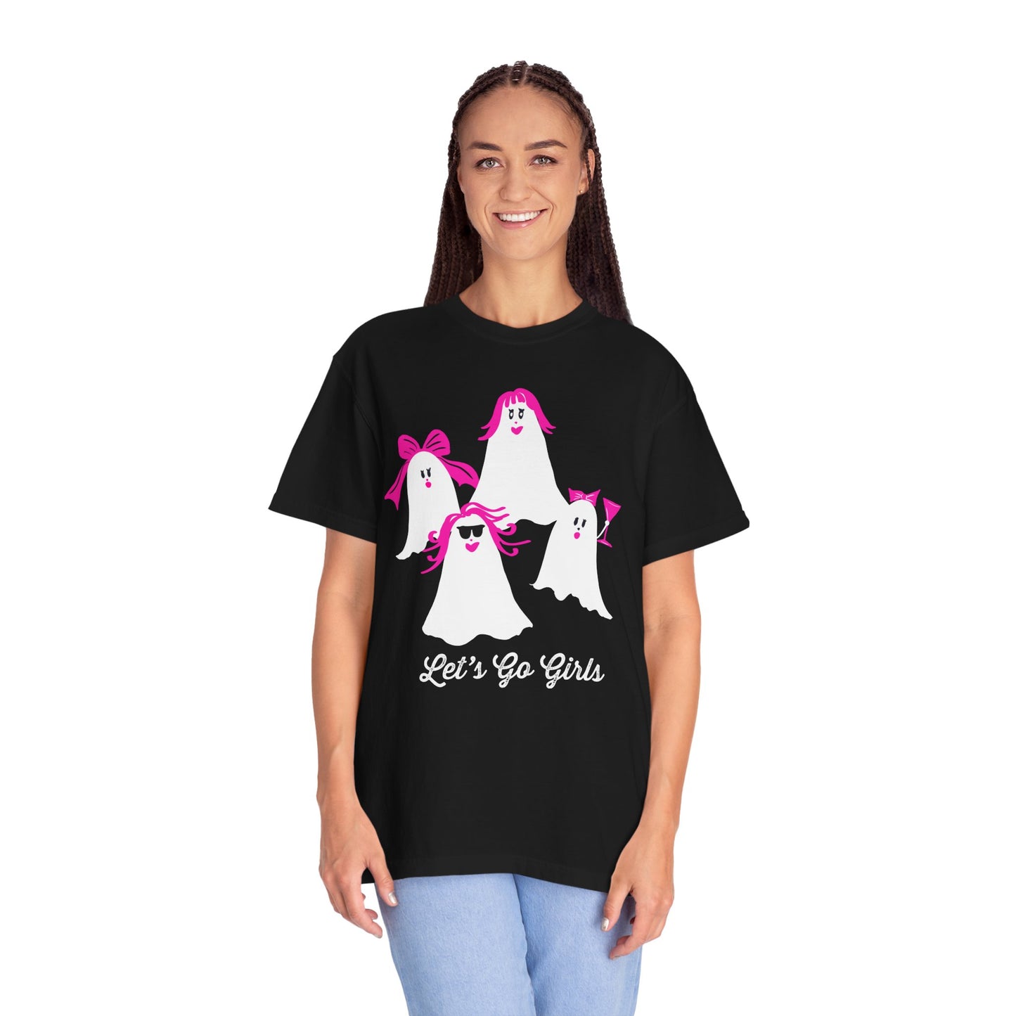 "Let's Go Girls"  Spooky Chic T-Shirt, Halloween Fashion, Pink Ghost-Inspired Tee, Cute Casual Wear, Unisex Graphic Shirt, Trendy Fall Style