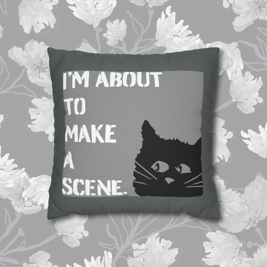 Whimsical Cat Pillowcase: "I'm about to make a scene" #FunnyHomeDecor, Cat Lovers Gift, Quirky Housewarming, Cozy Living Room Accent, Fun Bedroom Decor, Playful Gift