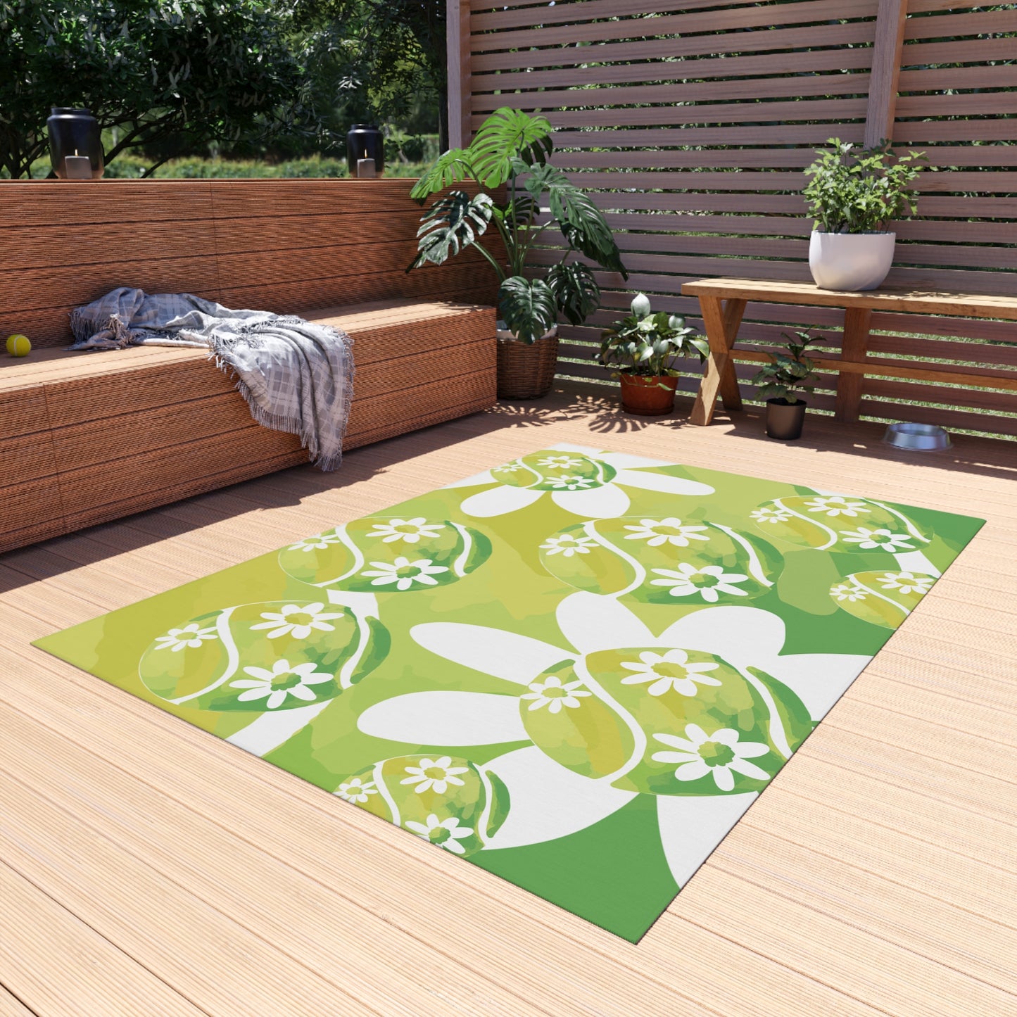 Tennis Daisy Flower Pattern Outdoor Rug - Brighten Your Patio, Garden, or Entryway, Bohemian Decor, Easter Gift, Spring Vibes, Cozy Outdoor Living