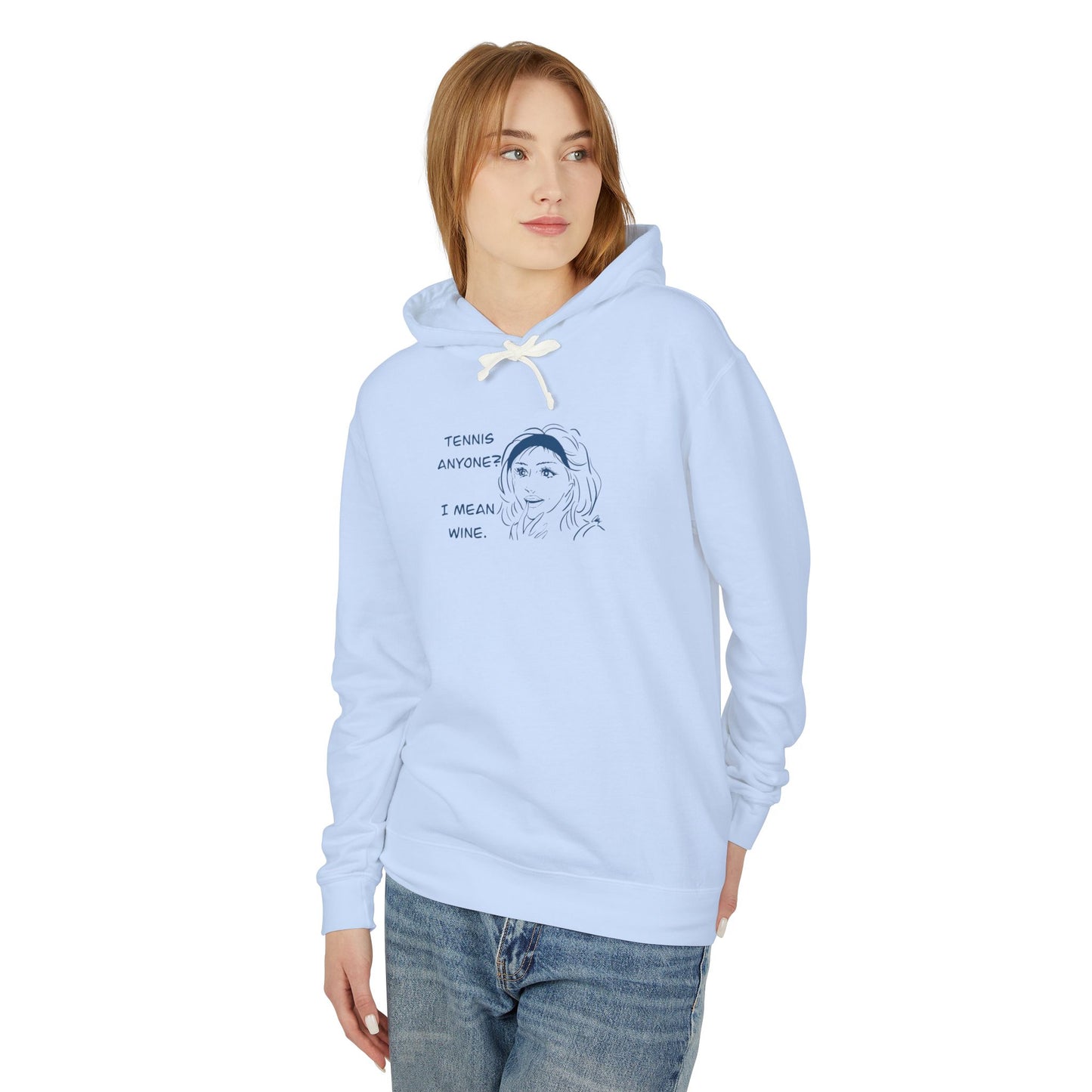 TENNIS ANYONE?  I MEAN WINE Unisex Tennis & Wine Hoodie - Playful Gift for Wine Lovers, Sports Enthusiasts, Casual Wear, Comfortable Attire, Funny Sweatshirt