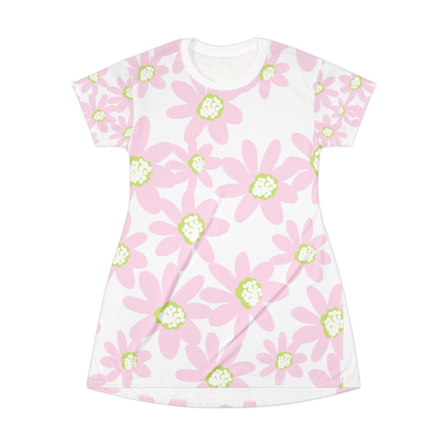 Pink Daisy Floral T-Shirt Dress, Casual Summer Dress, Comfy Lounge Dress, Boho Style, Festival Outfit, Cute Everyday Wear, Gift for Her