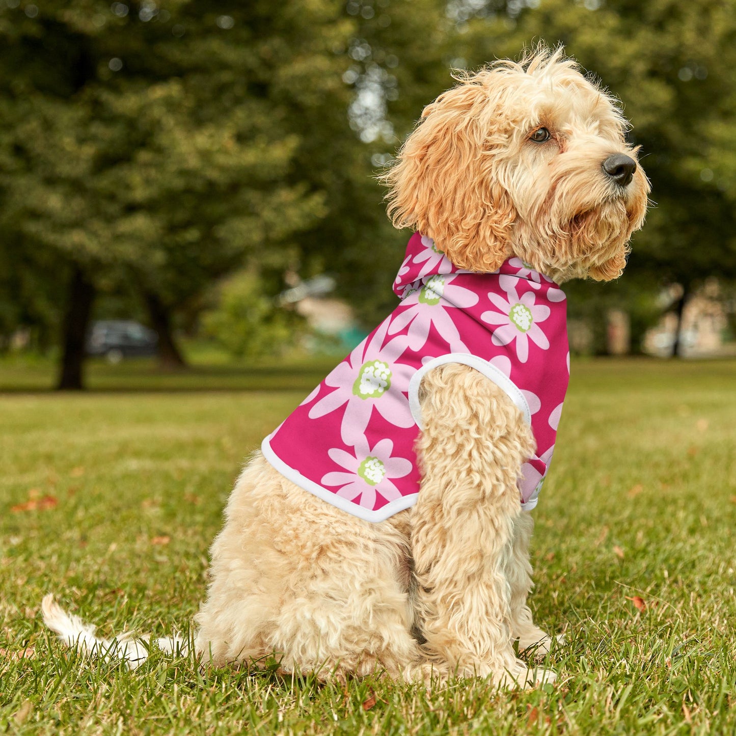 Floral Pink Daisy Pet Hoodie for Fashionable Pets, Cozy Dog Sweatshirt, Cute Cat Outfit, Pet Clothing Gift, Spring Pet Apparel