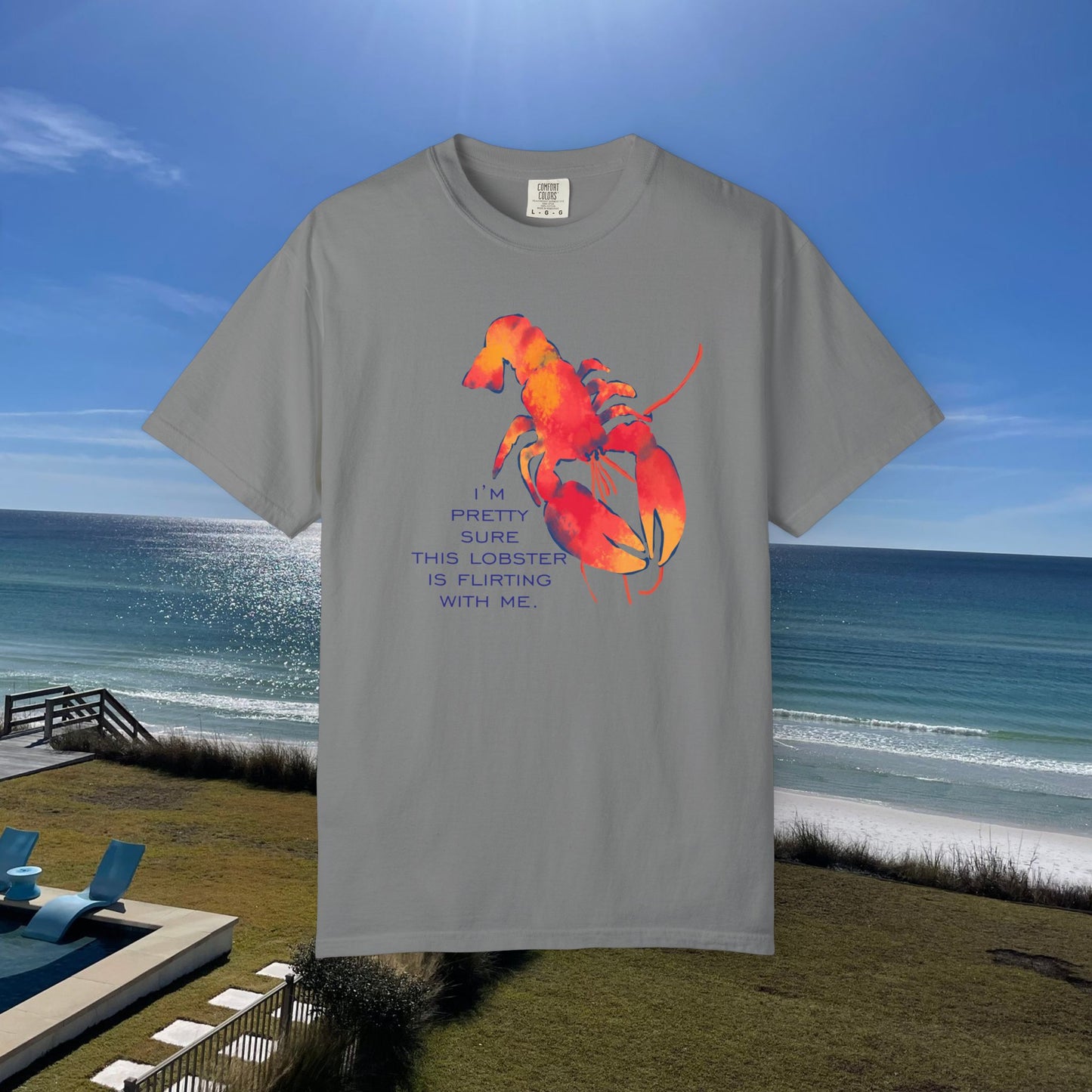 Funny Lobster Flirting T-Shirt, Relaxed Fit Tees, Seafood Lover Gifts, Coastal Vibe Outfits, Summer Beach Wear