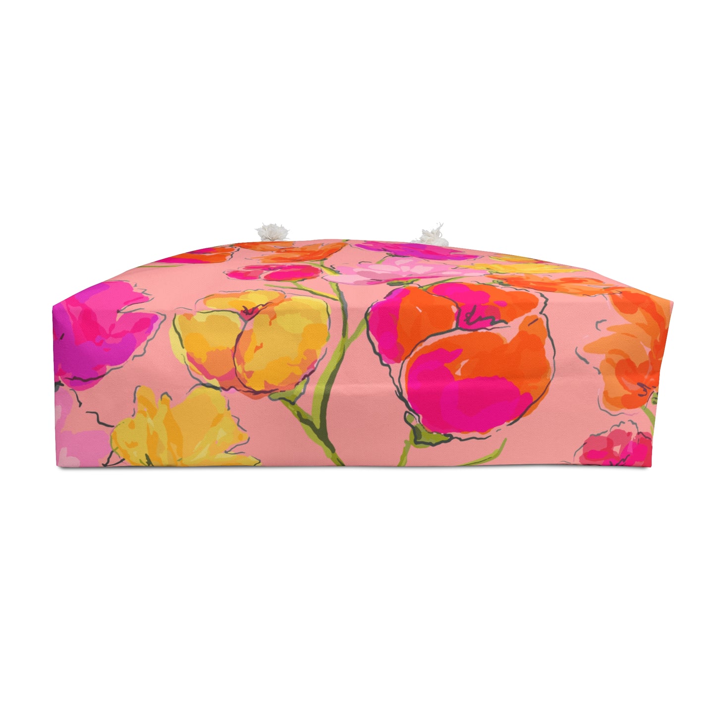 Floral Pink Weekender Bag — Bright Watercolor Flowers Travel Tote