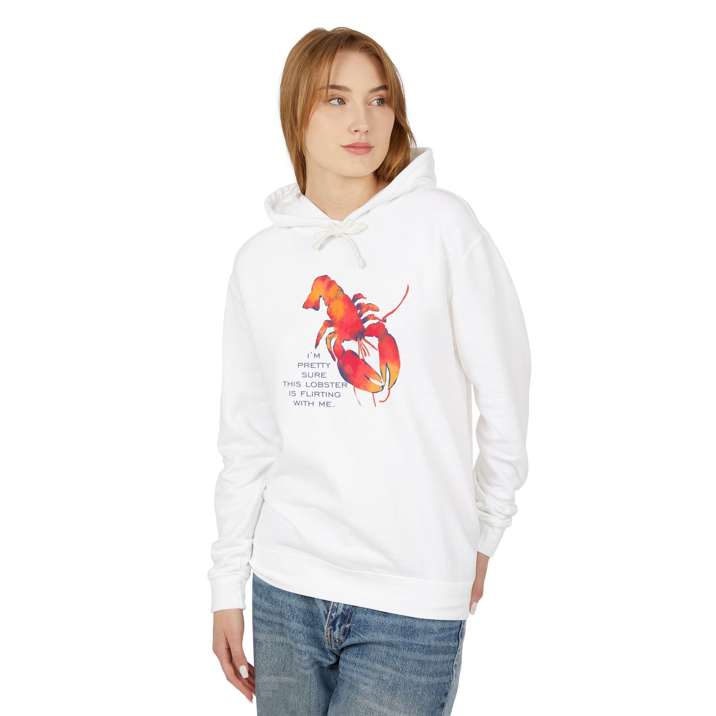 IS THIS LOBSTER FLIRTING WITH ME? Lobster Love Hoodie - Fun Unisex Lightweight Hooded Sweatshirt for Seafood Lovers, Casual Wear, Summer Vibes, Beach Outings, Gift Idea