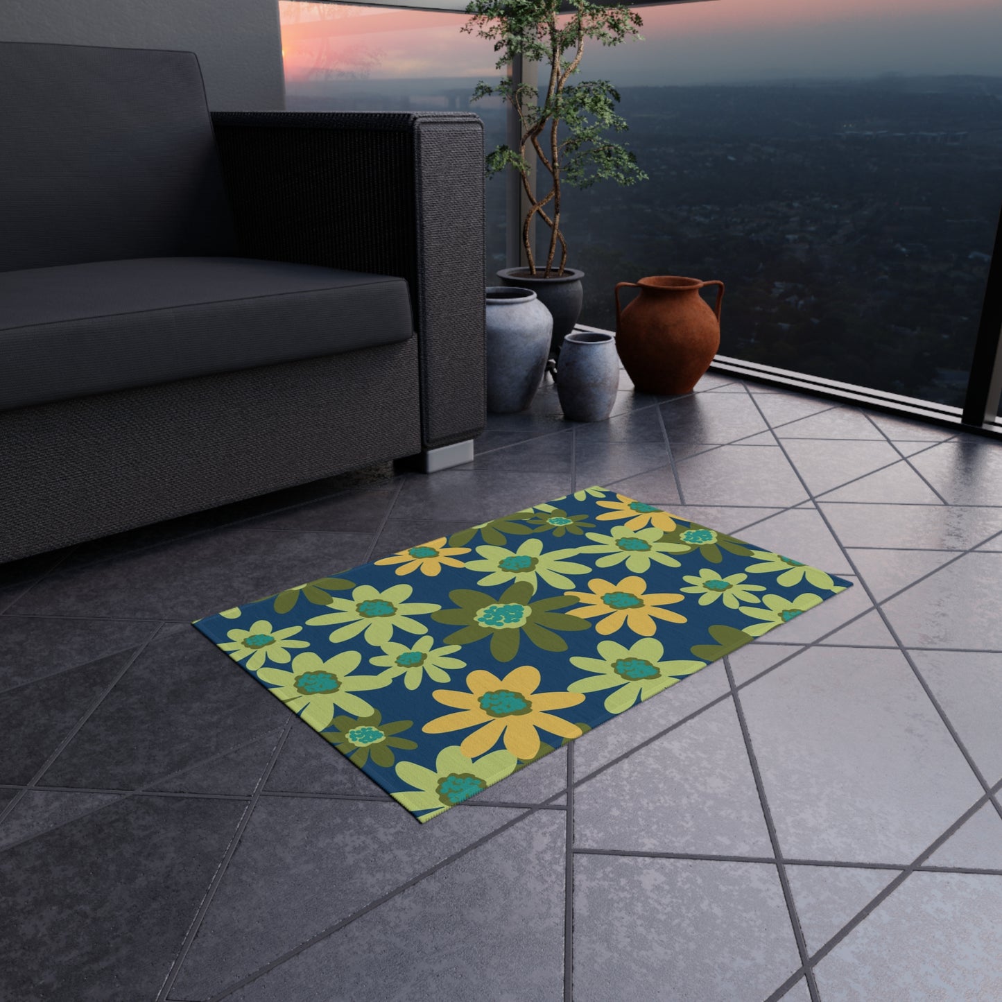 Outdoor Rug - Groovy Daisy Daisy Floral Pattern