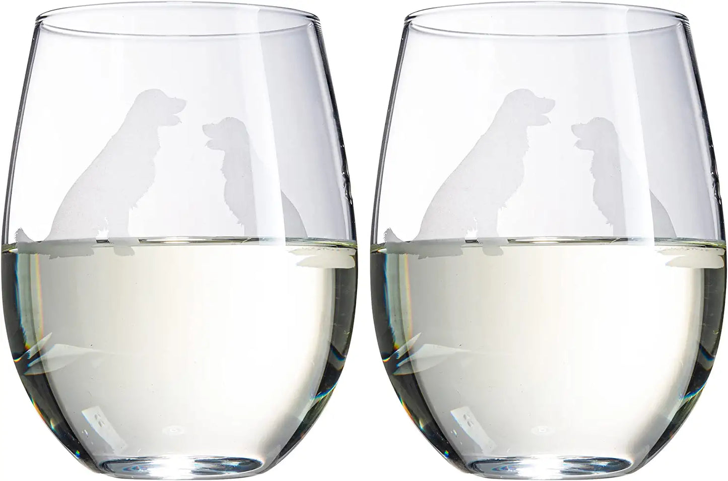 Set of 2 Golden Retriever Dog Stemless Wine Glasses by The Wine Savant - Yellow or Golden Retriever Lover Him & Her - Dogs Silhouette - Glass Gifts Etched Tumblers for Anniversary, Home Bar Gifts-3
