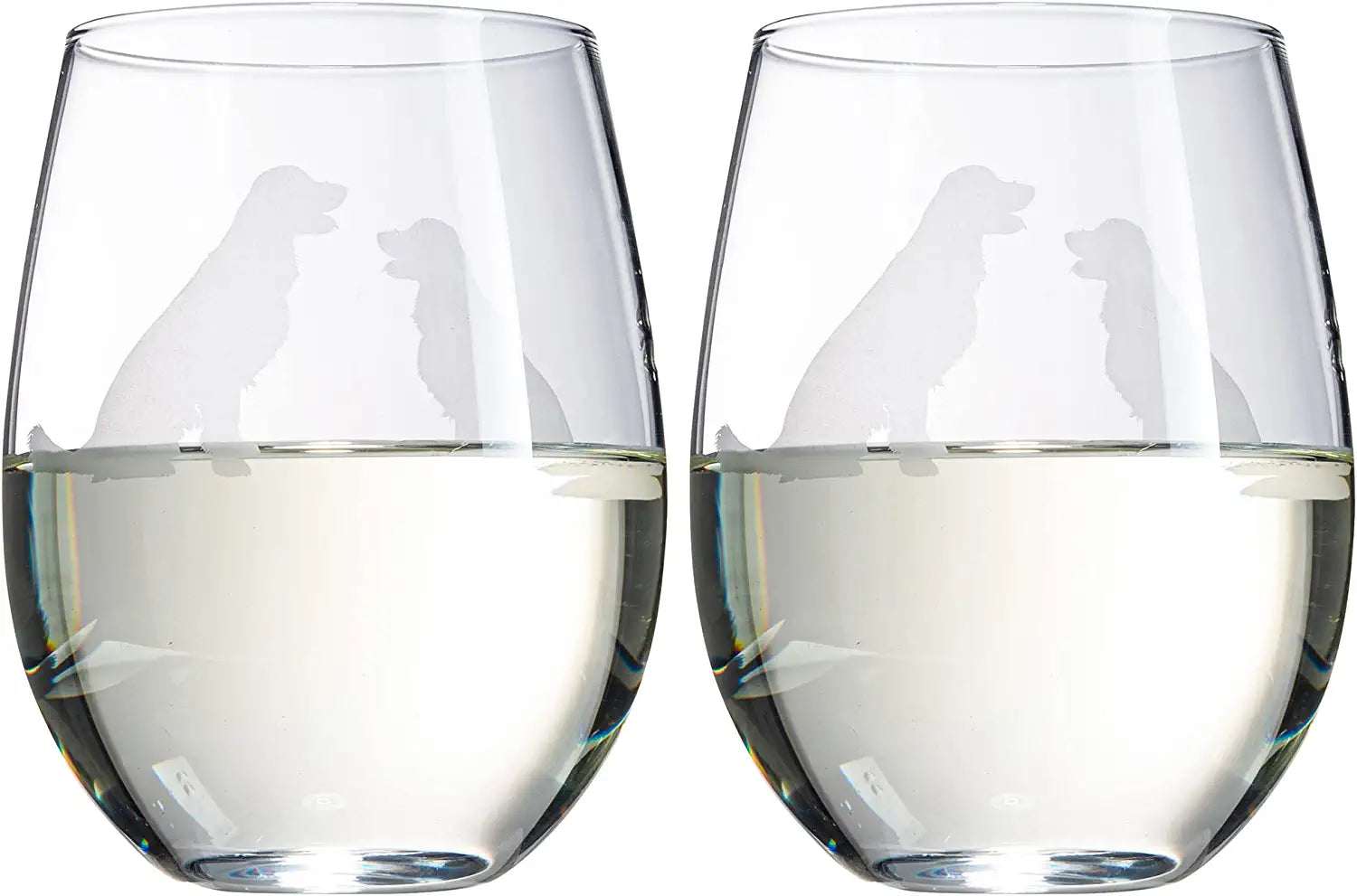 Set of 2 Golden Retriever Dog Stemless Wine Glasses by The Wine Savant - Yellow or Golden Retriever Lover Him & Her - Dogs Silhouette - Glass Gifts Etched Tumblers for Anniversary, Home Bar Gifts-3