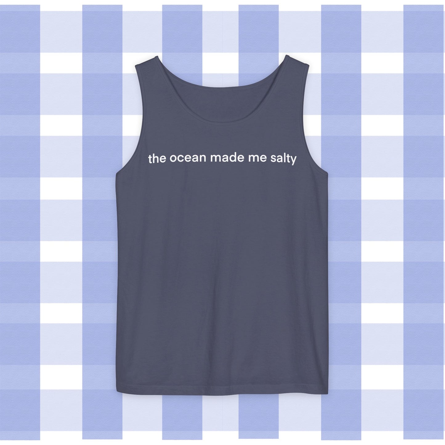 Tank Top — "the ocean made me salty" Pink Text Beach Tank