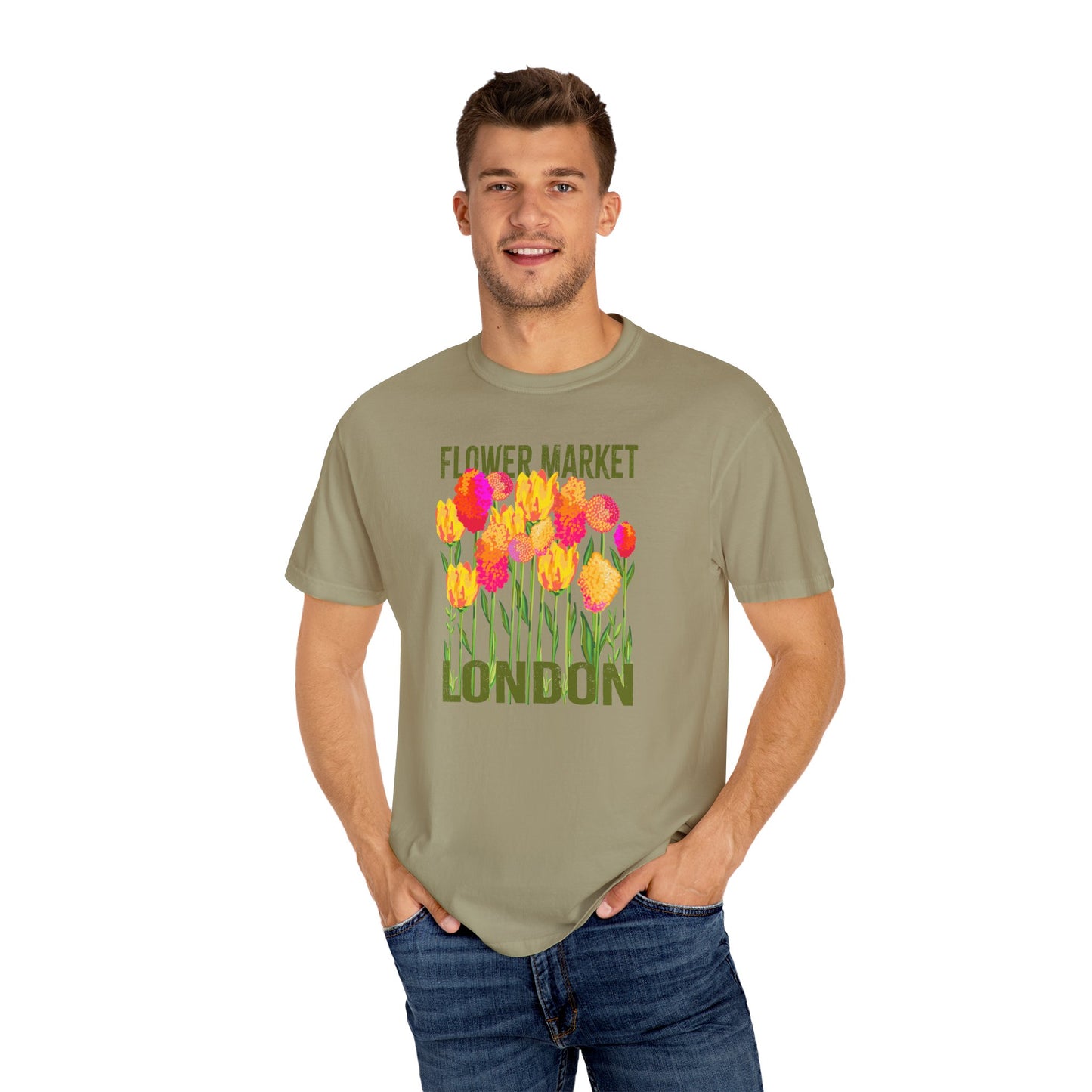 London Flower Market T-Shirt | Garment-Dyed Unisex Tee | Spring Fashion, Gift for Garden Lovers, Fashion Statement, Summer Style