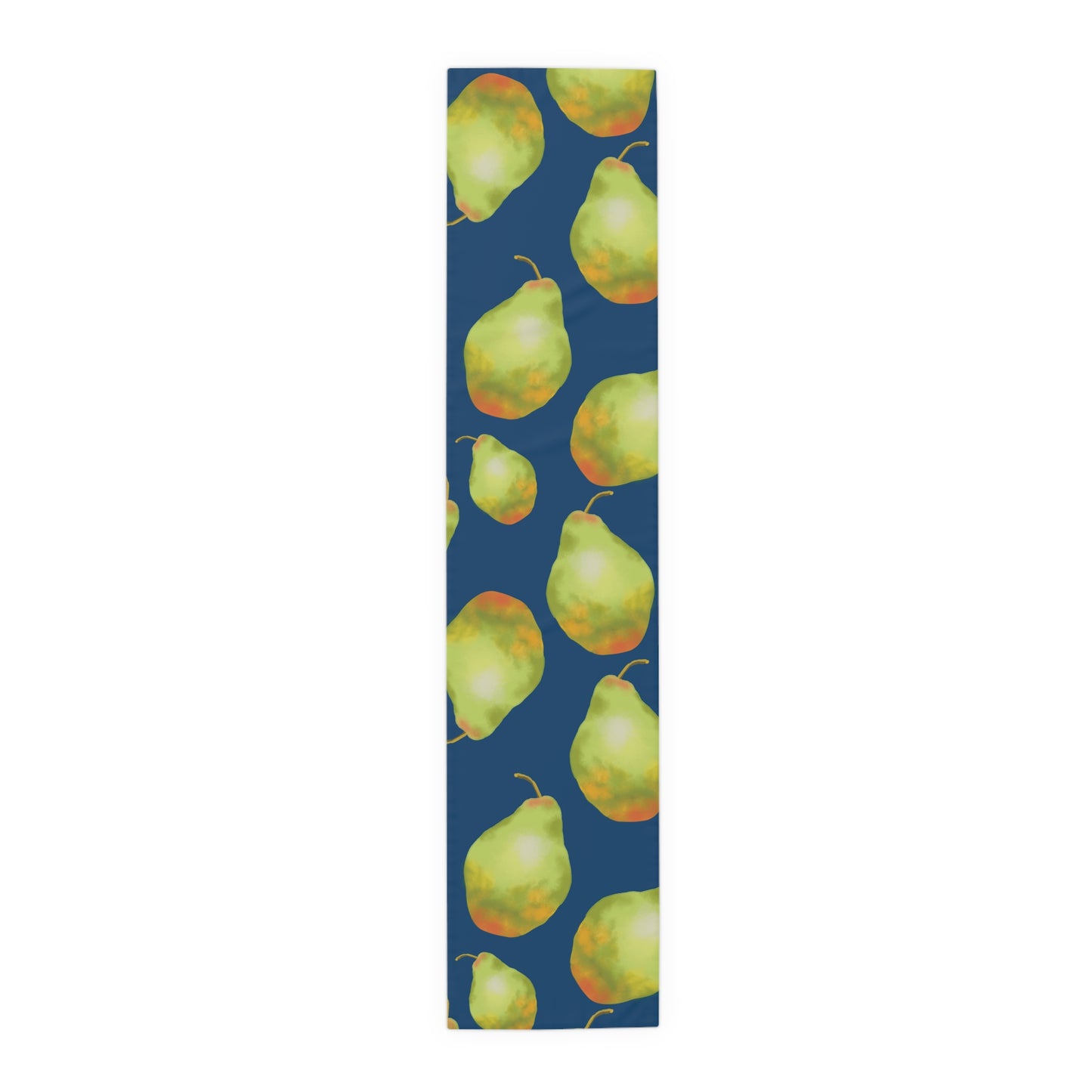 Charming Pear Pattern Table Runner in dark blue and lively pear green.