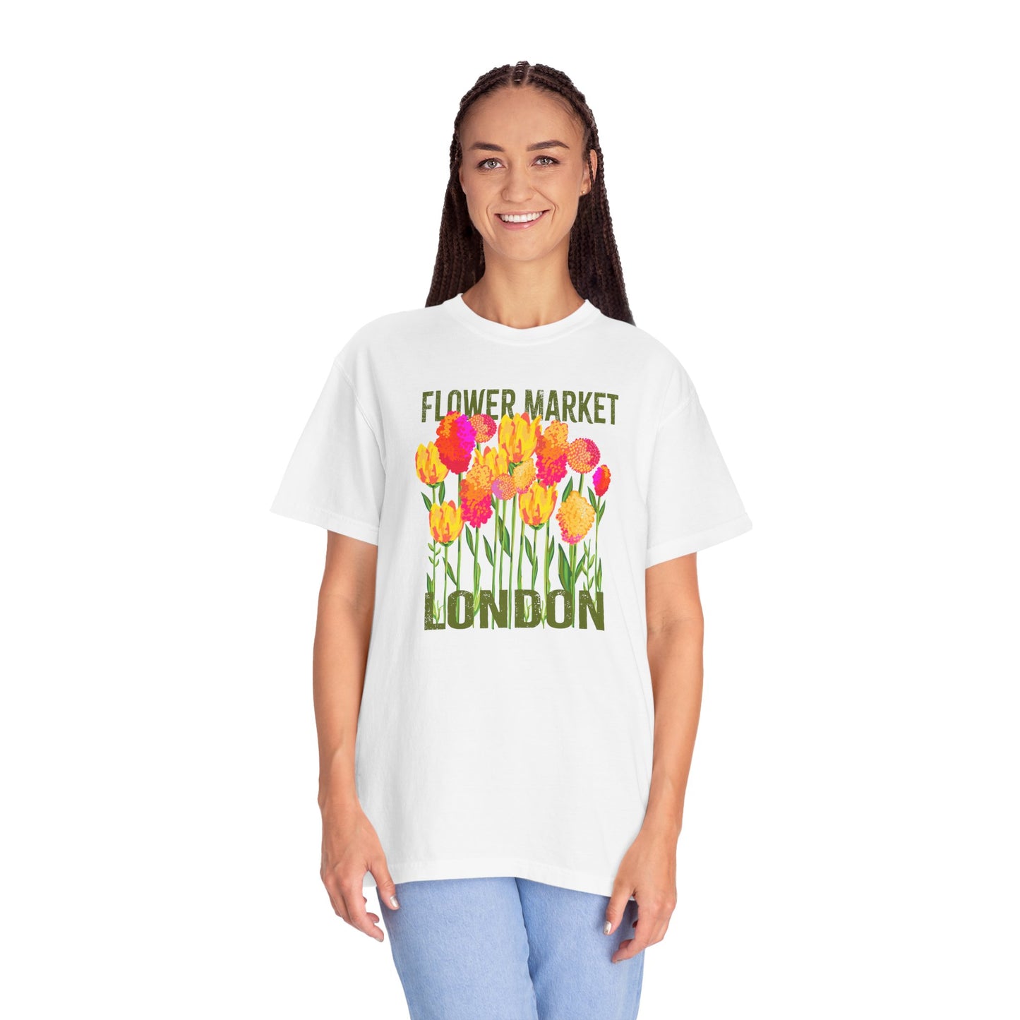London Flower Market T-Shirt | Garment-Dyed Unisex Tee | Spring Fashion, Gift for Garden Lovers, Fashion Statement, Summer Style