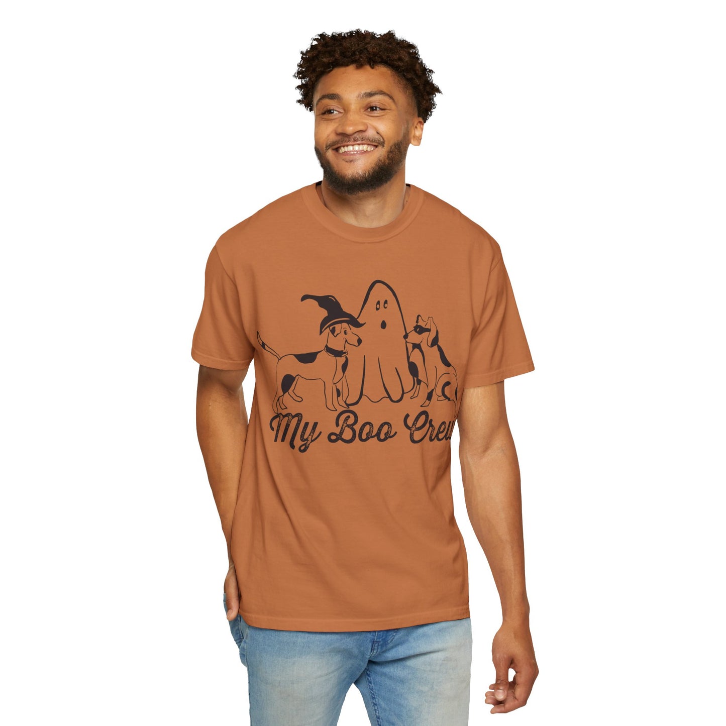 My Boo Crew Halloween T-Shirt, Cute Dog Ghost Tee, Halloween Unisex Garment-Dyed Shirt, Pet Lovers Gift, Autumn Apparel, Fun Halloween Outfit
