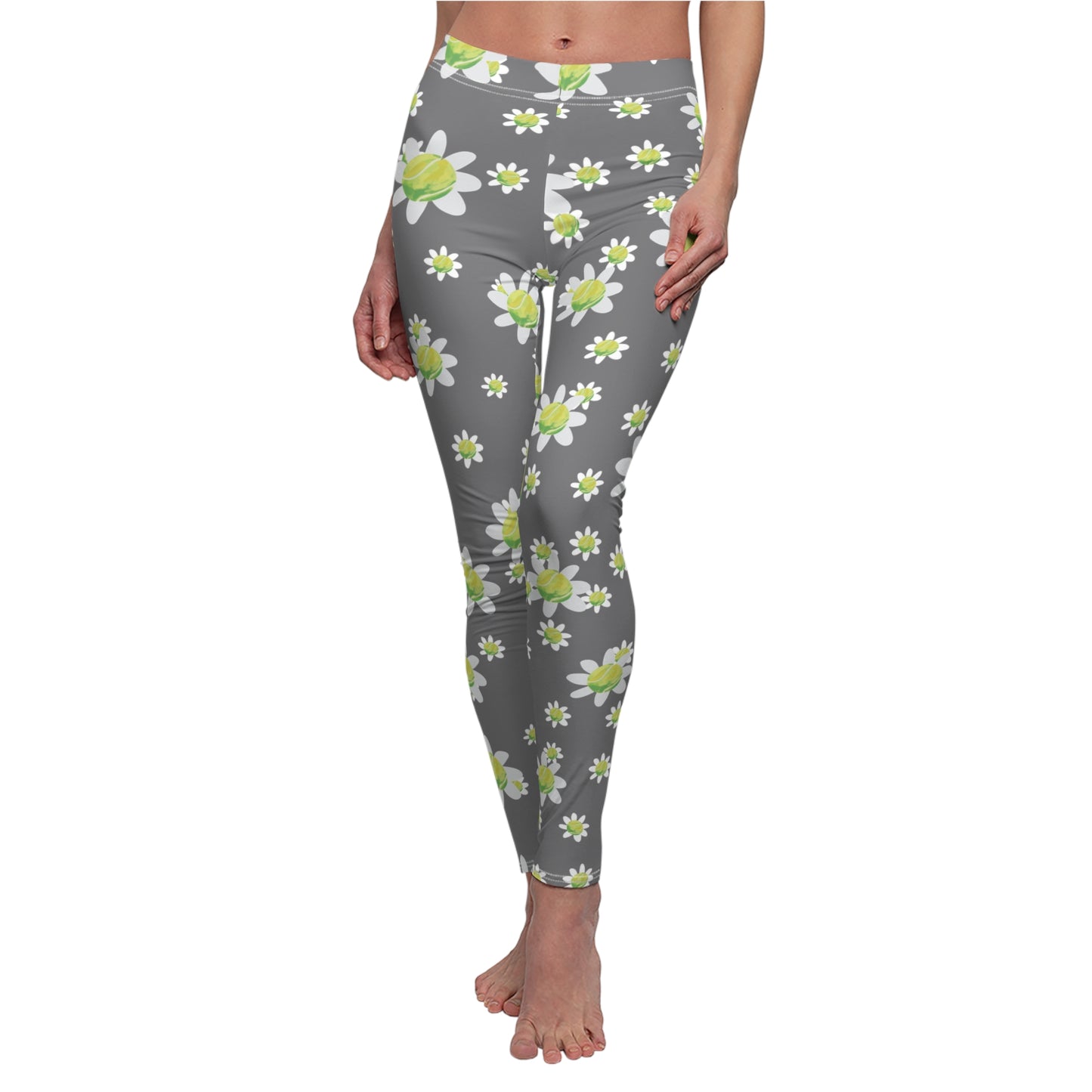Daisy Meadow Women's Leggings — Gray Floral All-Over Print