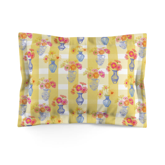 Yellow Plaid Daisy Vase Floral Microfiber Pillow Sham, Decorative Case for Home, Vibrant Colors, Cozy Bedroom Accent, Gift for Sleep Lovers, Spring Home Decor