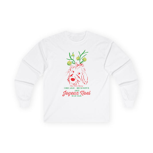 Long Sleeve Tee — 'Joyeux Noël' Holiday Dog Illustration