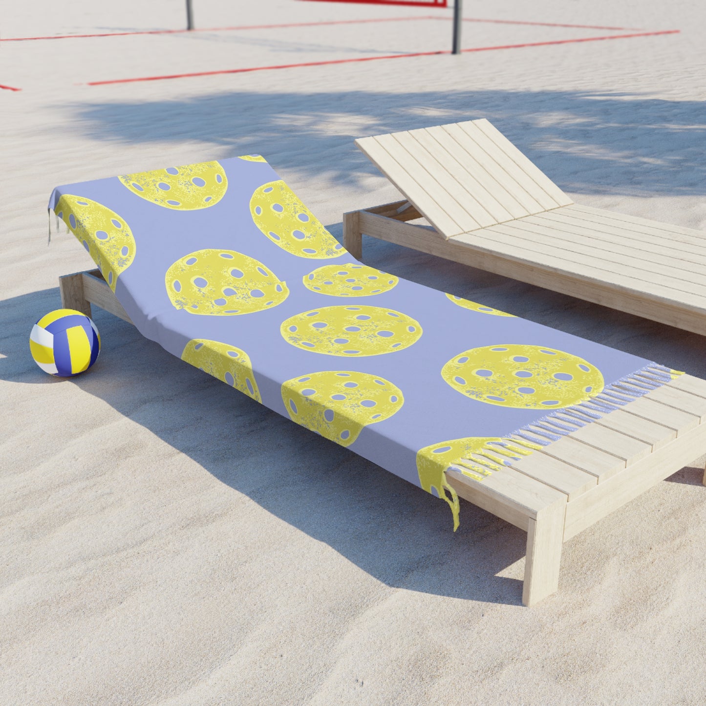 Boho Yellow and Periwinkle Pickleball Beach Towel — Lightweight Fringe Turkish Towel