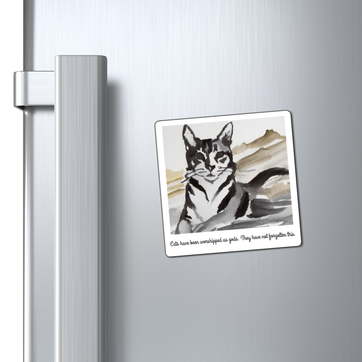 Cat Quote Magnet — "Cats have been worshipped as gods" Watercolor Cat Refrigerator Magnet