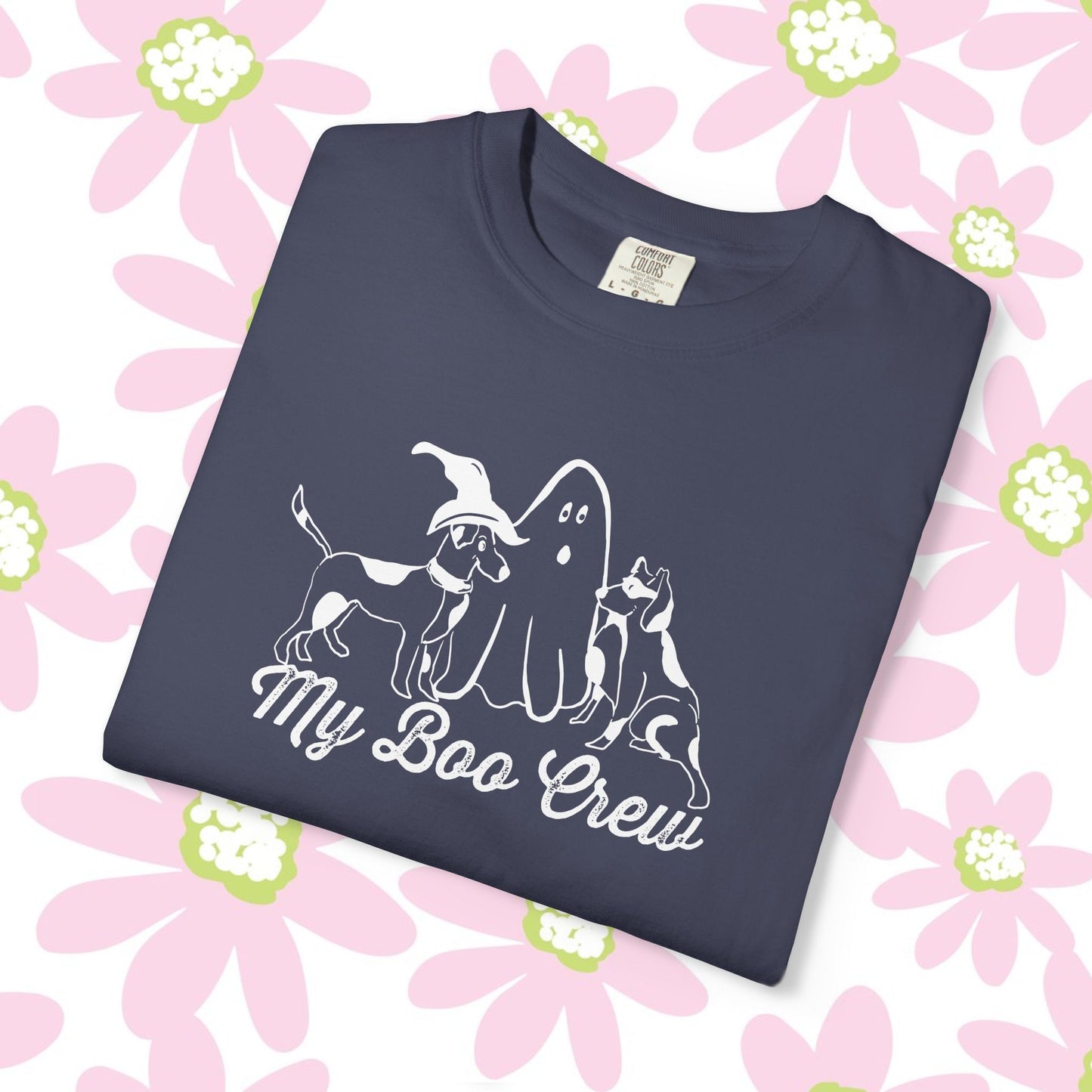 My Boo Crew Halloween T-Shirt, Cute Dog Ghost Tee, Unisex Garment-Dyed Shirt, Pet Lovers Gift, Autumn Apparel, Fun Halloween Outfit