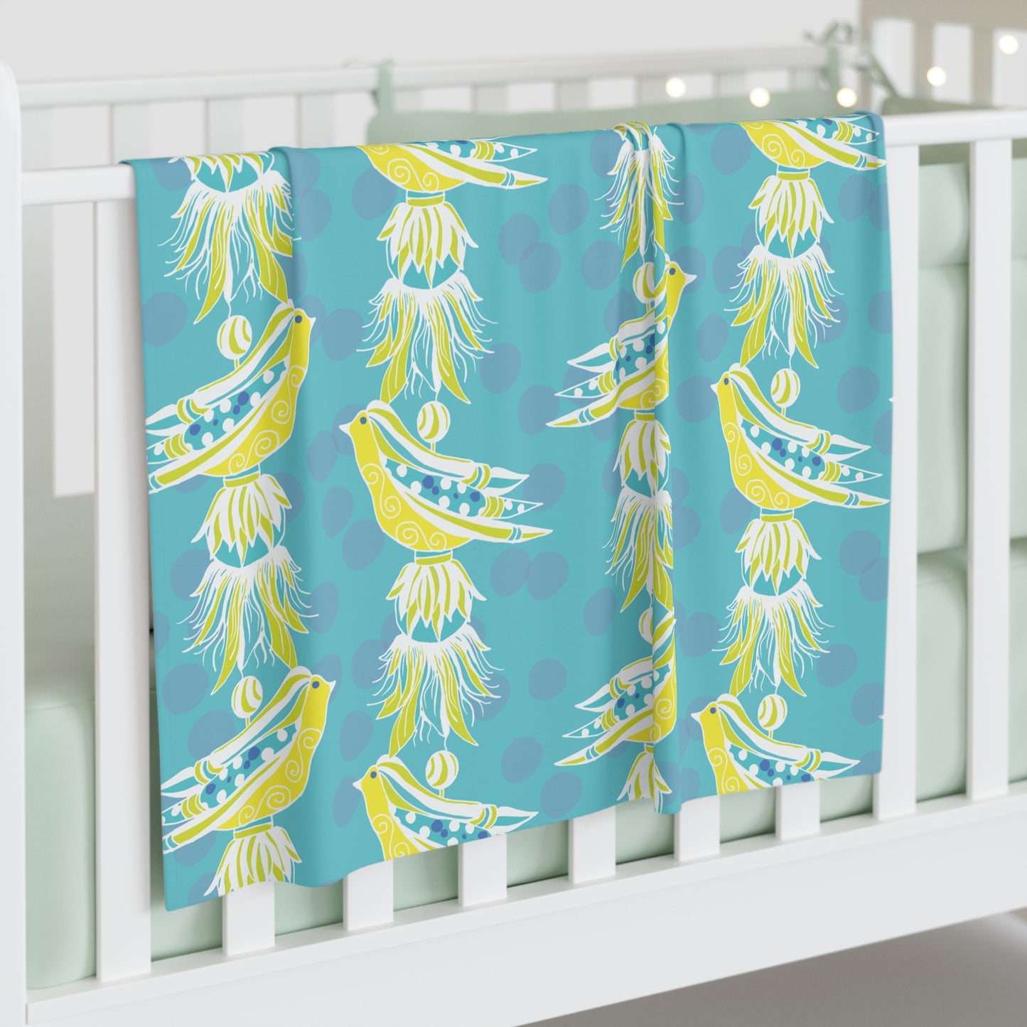 Swaddle Blanket - Blue and Turquoise Tassel Bird Baby Blanket