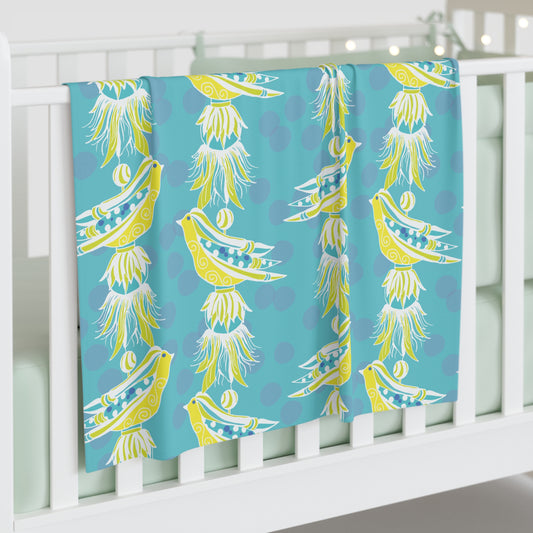 Swaddle Blanket - Blue and Turquoise Tassel Bird Baby Blanket