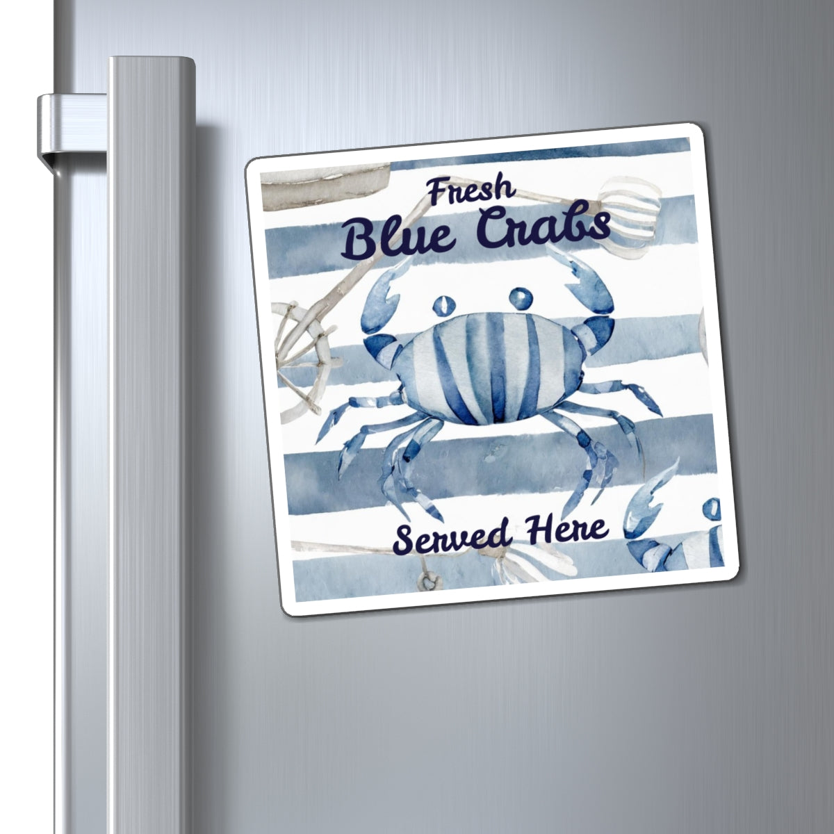 Blue Crab Kitchen Magnet — "Fresh Blue Crabs Served Here" Nautical Coastal Decor