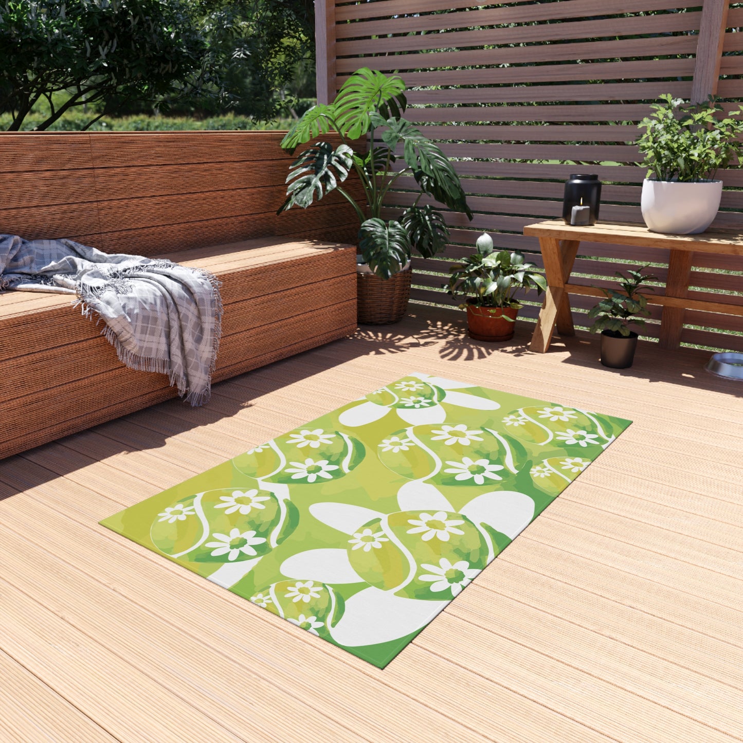 Tennis Daisy Flower Pattern Outdoor Rug - Brighten Your Patio, Garden, or Entryway, Bohemian Decor, Easter Gift, Spring Vibes, Cozy Outdoor Living
