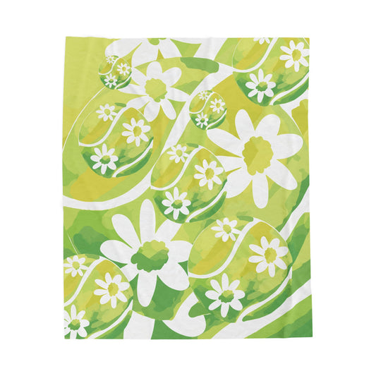 Teenis Ball Daisy Vibrant Floral Velveteen Plush Blanket, Cozy Gift for Home, Spring Decor, Outdoor Picnics, Birthday Present, Tennis gift