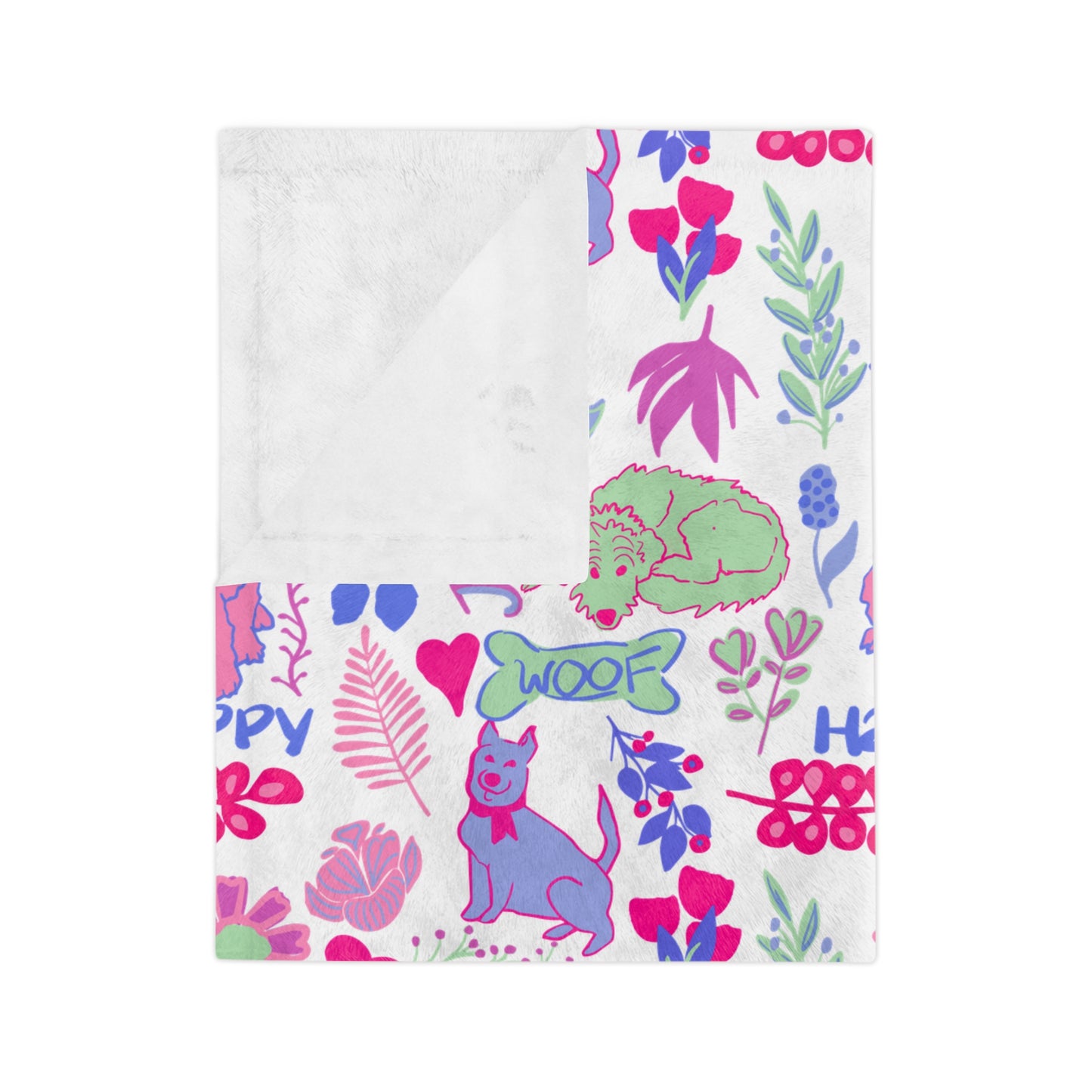 Love & Joy Puppy Pattern Blanket — Velveteen Microfiber Throw