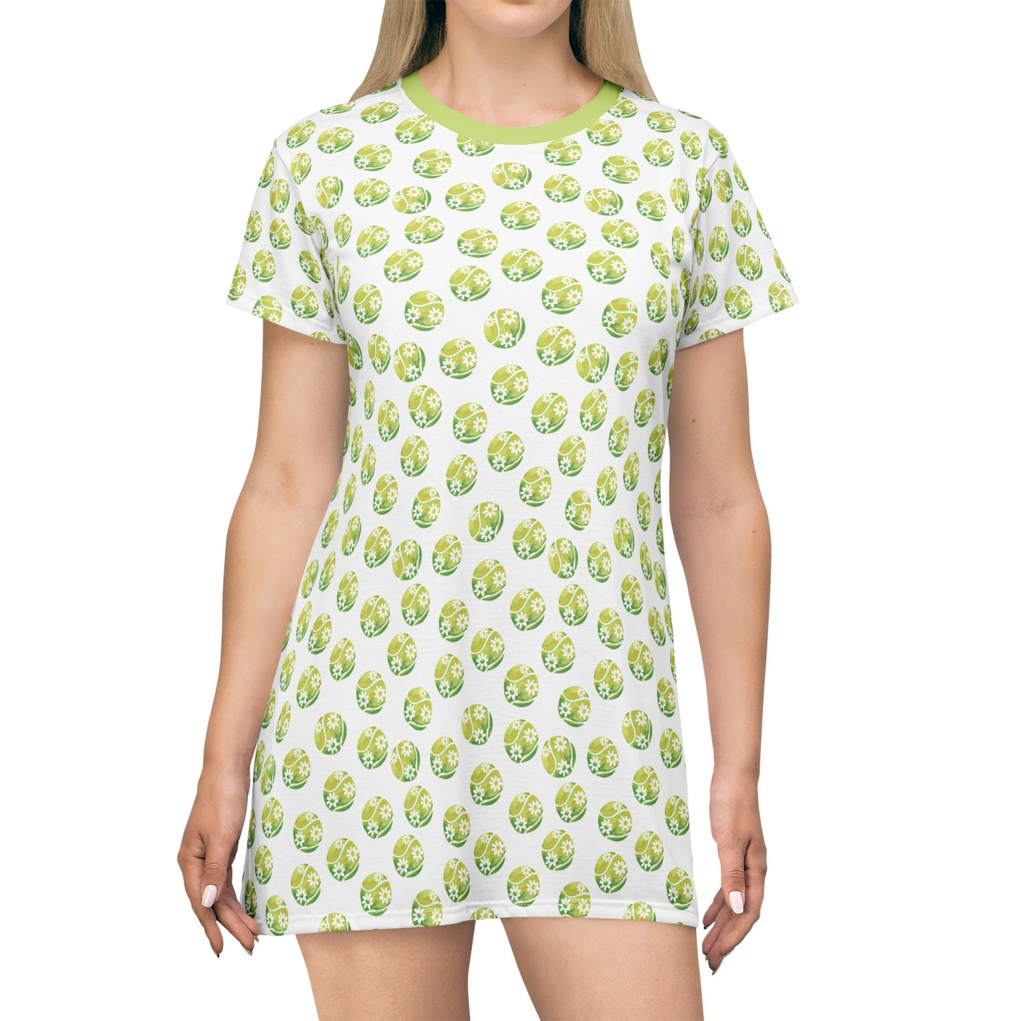 Green Daisy Tennis Ball All-Over Print T-Shirt Dress