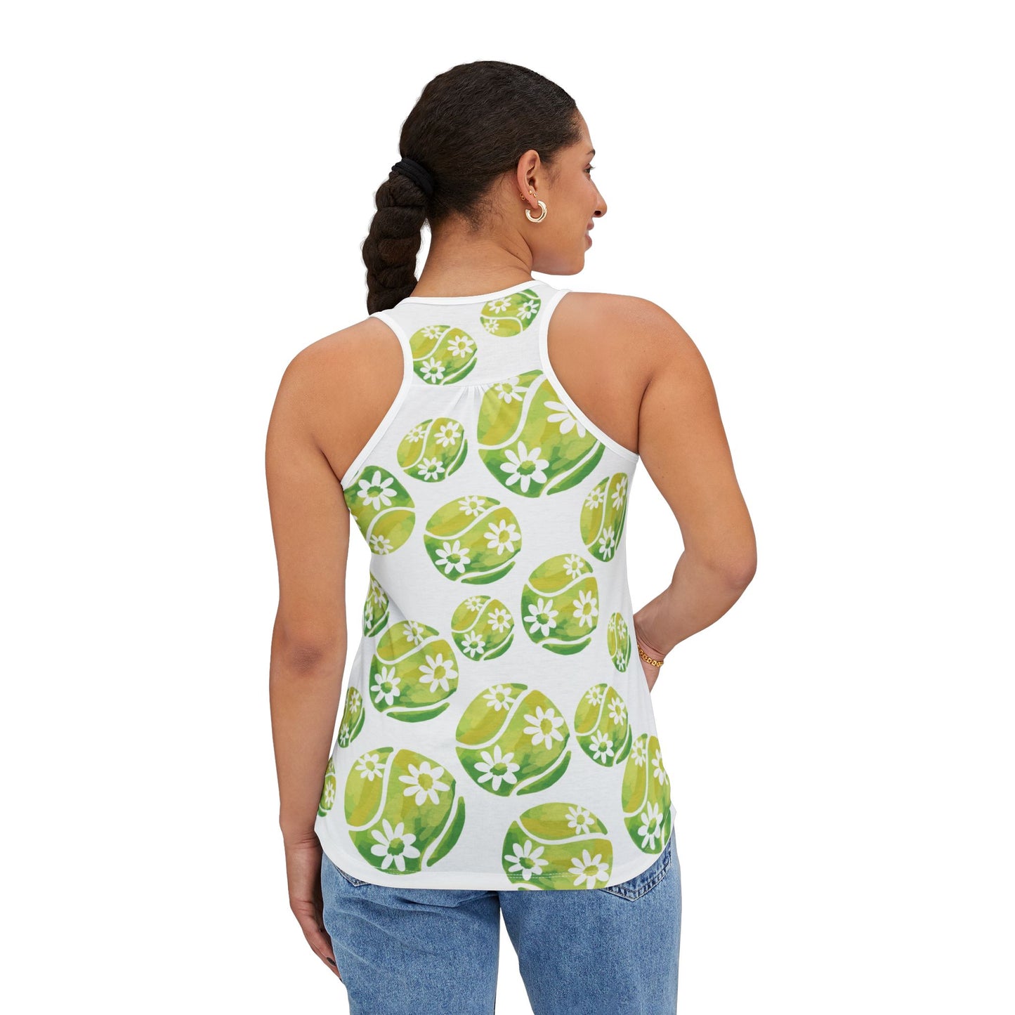 Tennis Ball Daisy Spring Floral Women's Tank Top, Summer Outfit, Beachwear, Casual Wear, Floral Print, Workout Tank