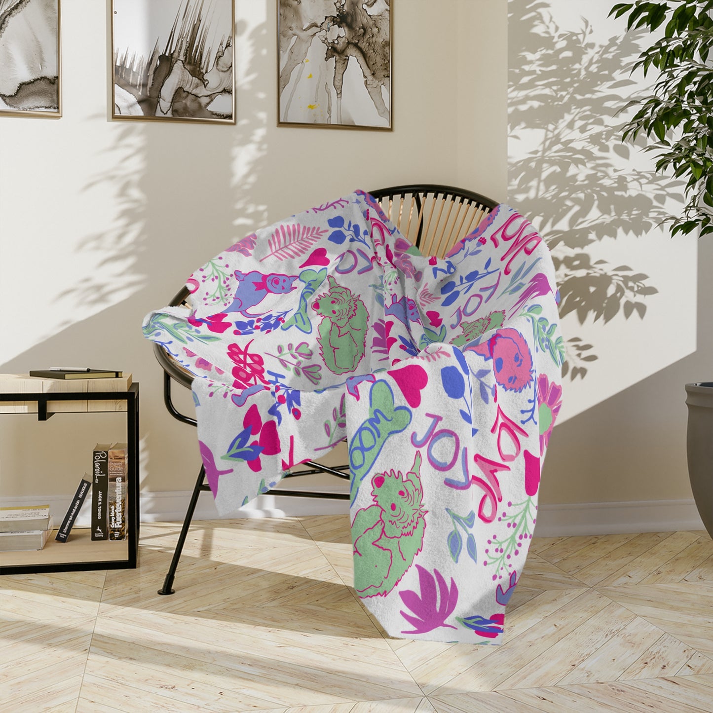 Love & Joy Puppy Pattern Blanket — Velveteen Microfiber Throw