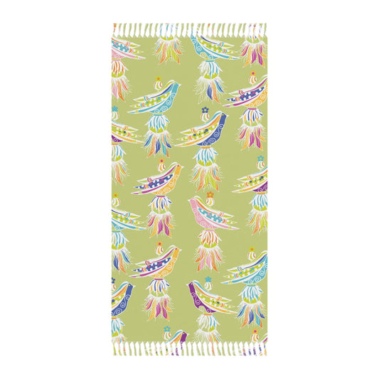 French Tassel Bird Boho Beach Towel, Vibrant Bohemian Bathing Accessory, Summer Picnic Essential, Poolside Comfort, Coastal Decor, Travel Blanket