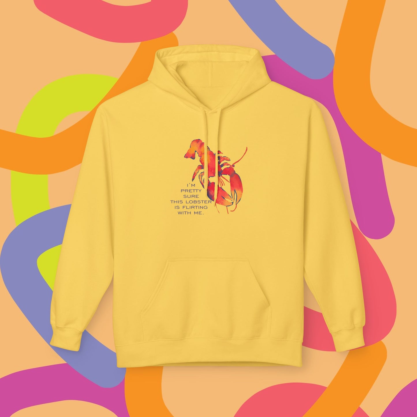 IS THIS LOBSTER FLIRTING WITH ME? Lobster Love Hoodie - Fun Unisex Lightweight Hooded Sweatshirt for Seafood Lovers, Casual Wear, Summer Vibes, Beach Outings, Gift Idea