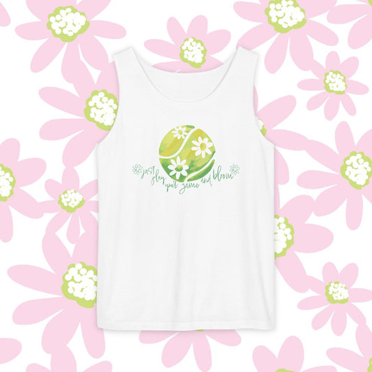 Play Your Game and Bloom! Tennis Floral Vibes Tank Top, Garden Tanks, Outdoor Summer Wear, Eco-Friendly Fashion, Casual Apparel, Floral Design