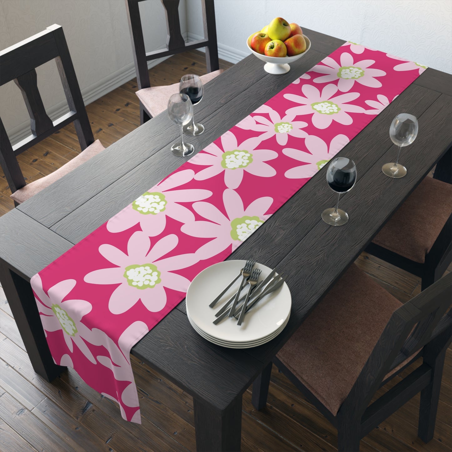 Charming Pink Daisy Floral Table Runner | Elegant Home Decor, Spring Table Setting, Wedding Reception, Gift for Hostess, Dining Table Accent