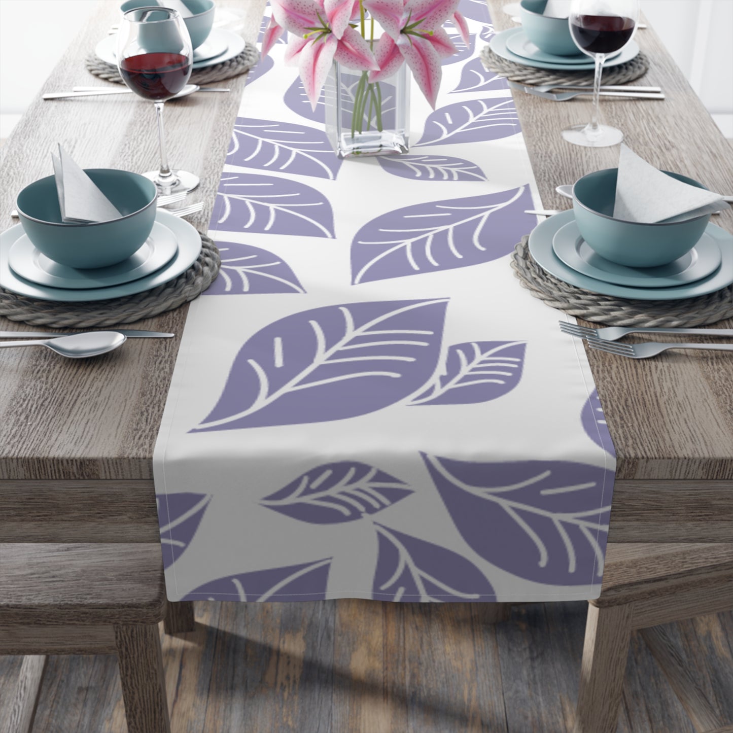 Elegant Lavender Leaf Table Runner | Cotton Poly Decor for Home, Dining, Events, Spring, Seasonal Celebrations, Wedding