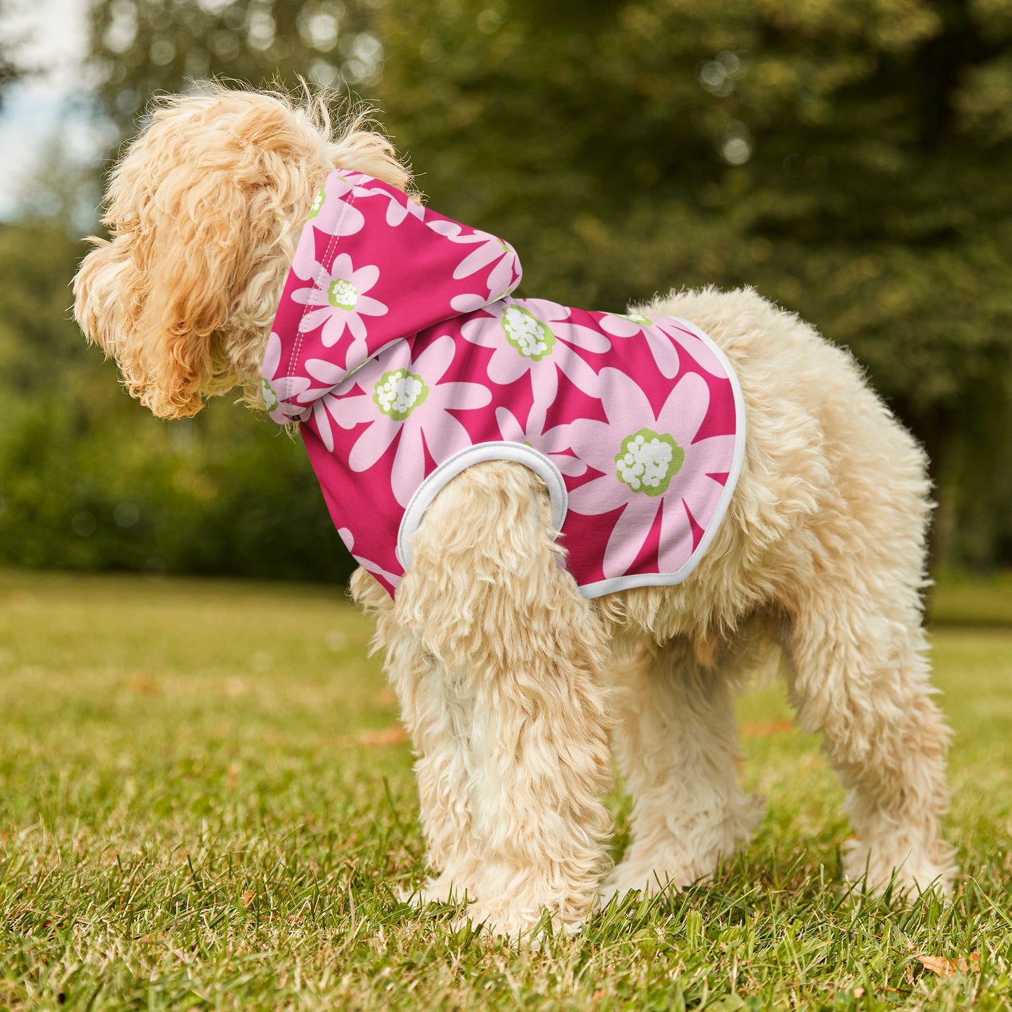 Floral Pink Daisy Pet Hoodie for Fashionable Pets, Cozy Dog Sweatshirt, Cute Cat Outfit, Pet Clothing Gift, Spring Pet Apparel