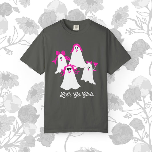 "Let's Go Girls"  Spooky Chic T-Shirt, Halloween Fashion, Pink Ghost-Inspired Tee, Cute Casual Wear, Unisex Graphic Shirt, Trendy Fall Style