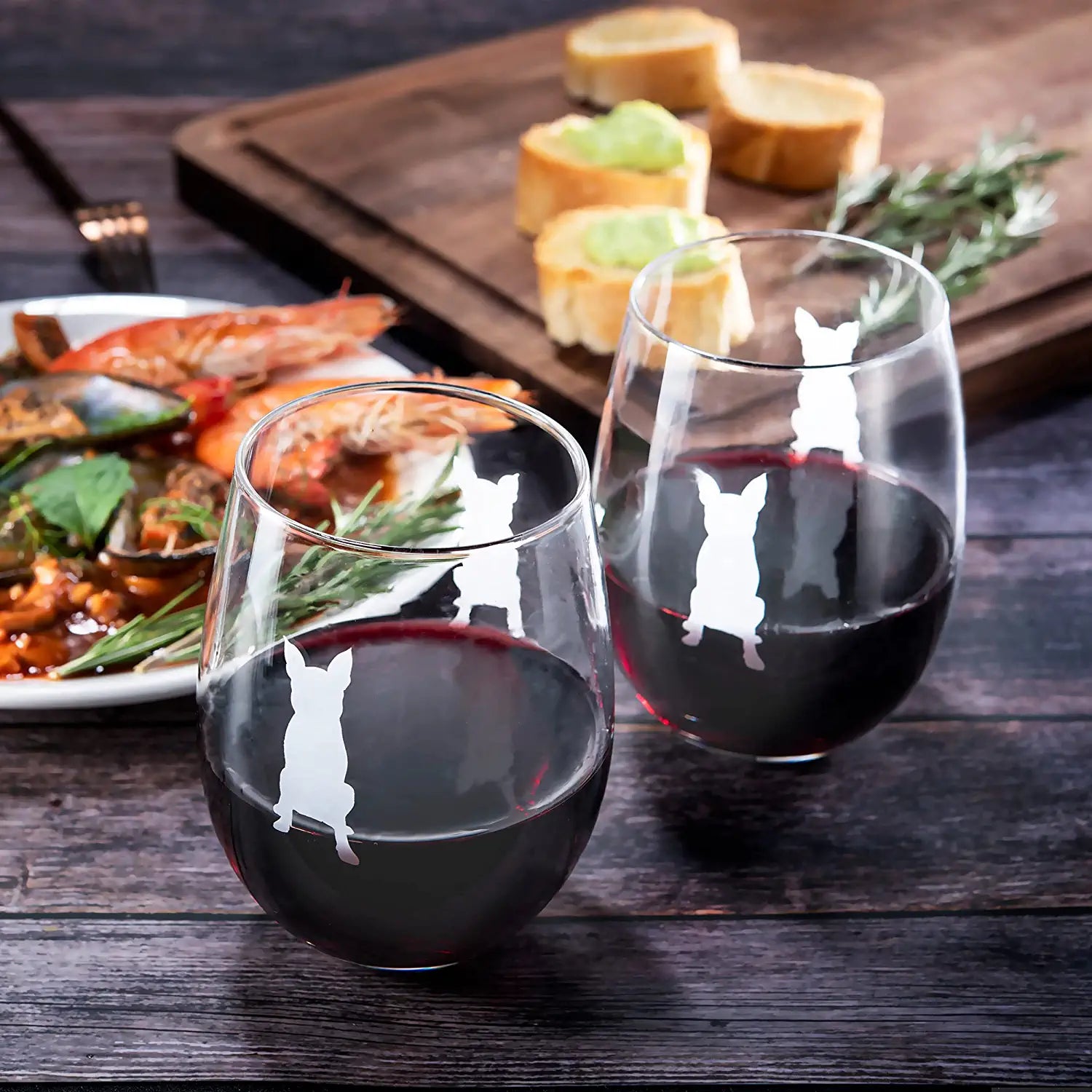 Set of 2 Boston Terrier Dog Stemless Wine Glasses - Boxwood, Boston Bull Terrier, American Gentleman Lover - for Him & Her - Dogs Silhouette - Etched Tumblers for Anniversary, Wedding, Gifts (18 OZ)-1