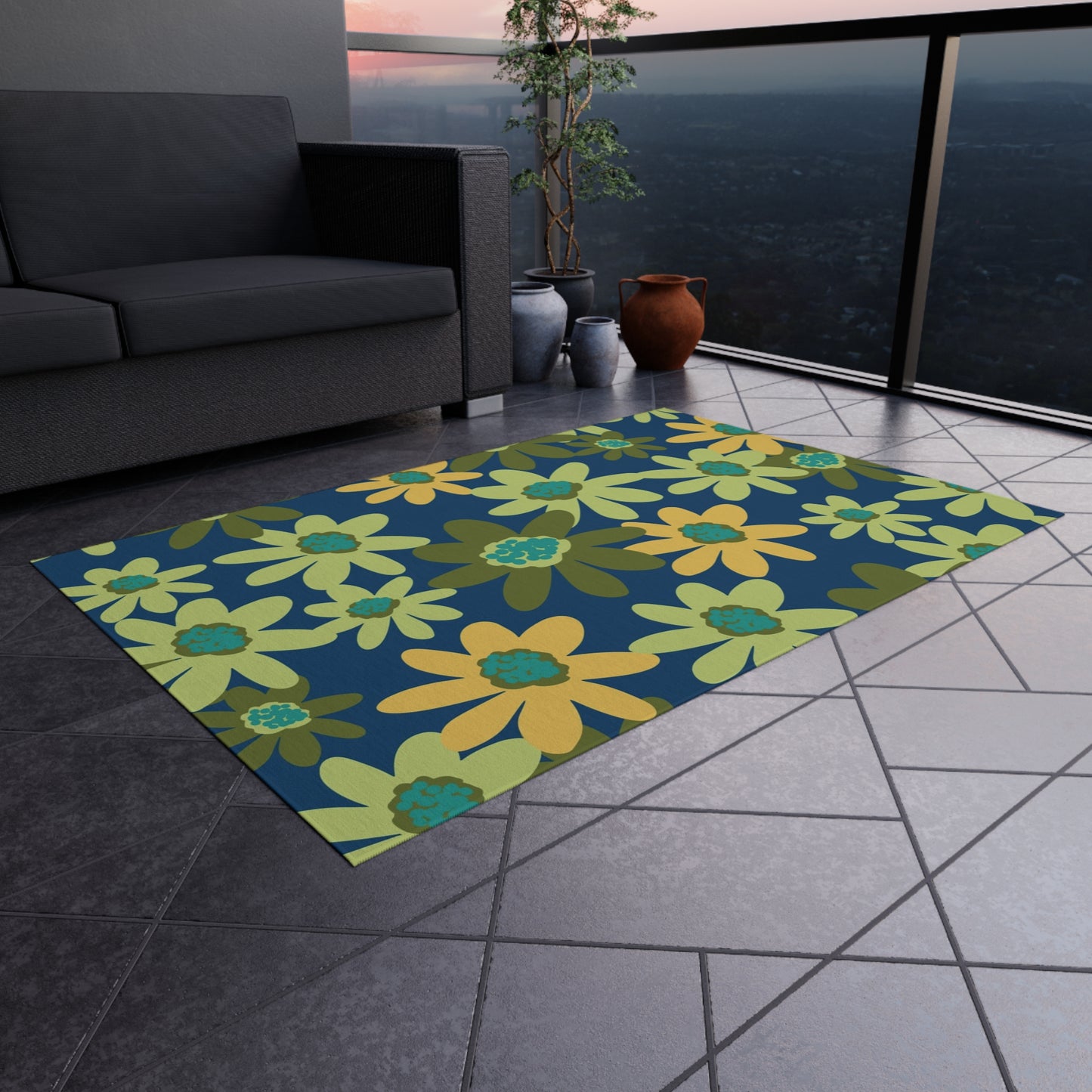 Outdoor Rug - Groovy Daisy Daisy Floral Pattern